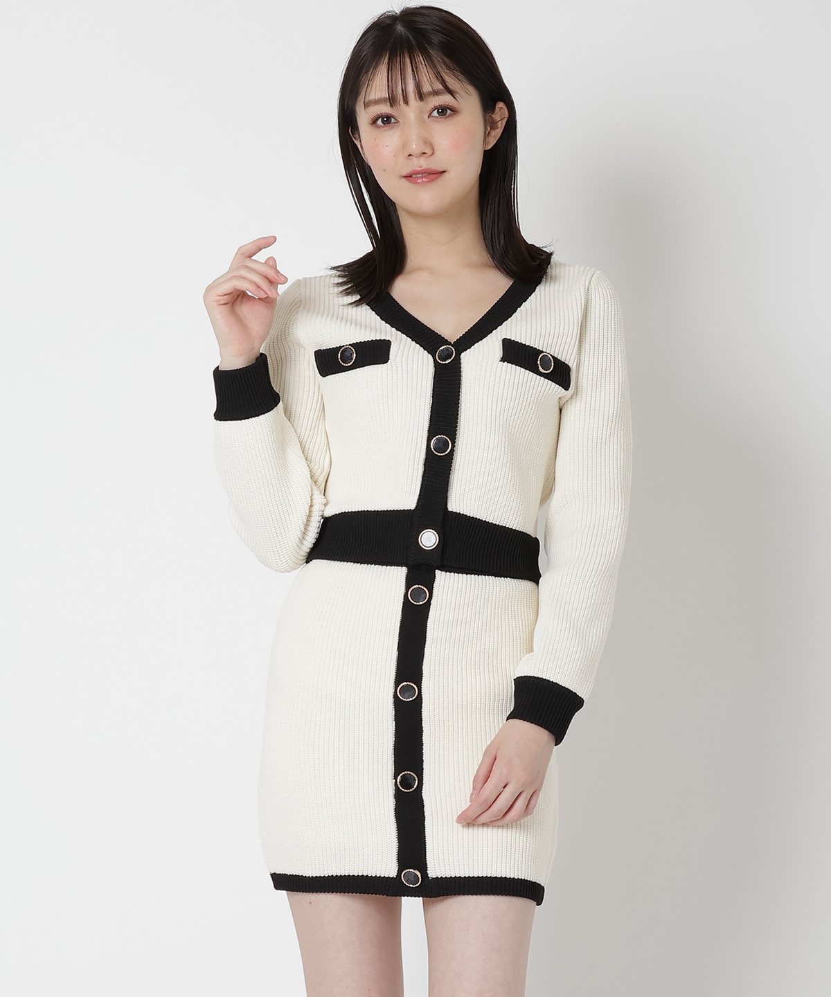 配色ニットミニスカート