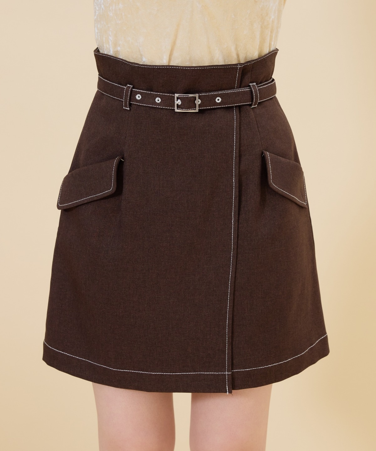【セットアップ可能】ベルティッドウーリッシュミニスカート