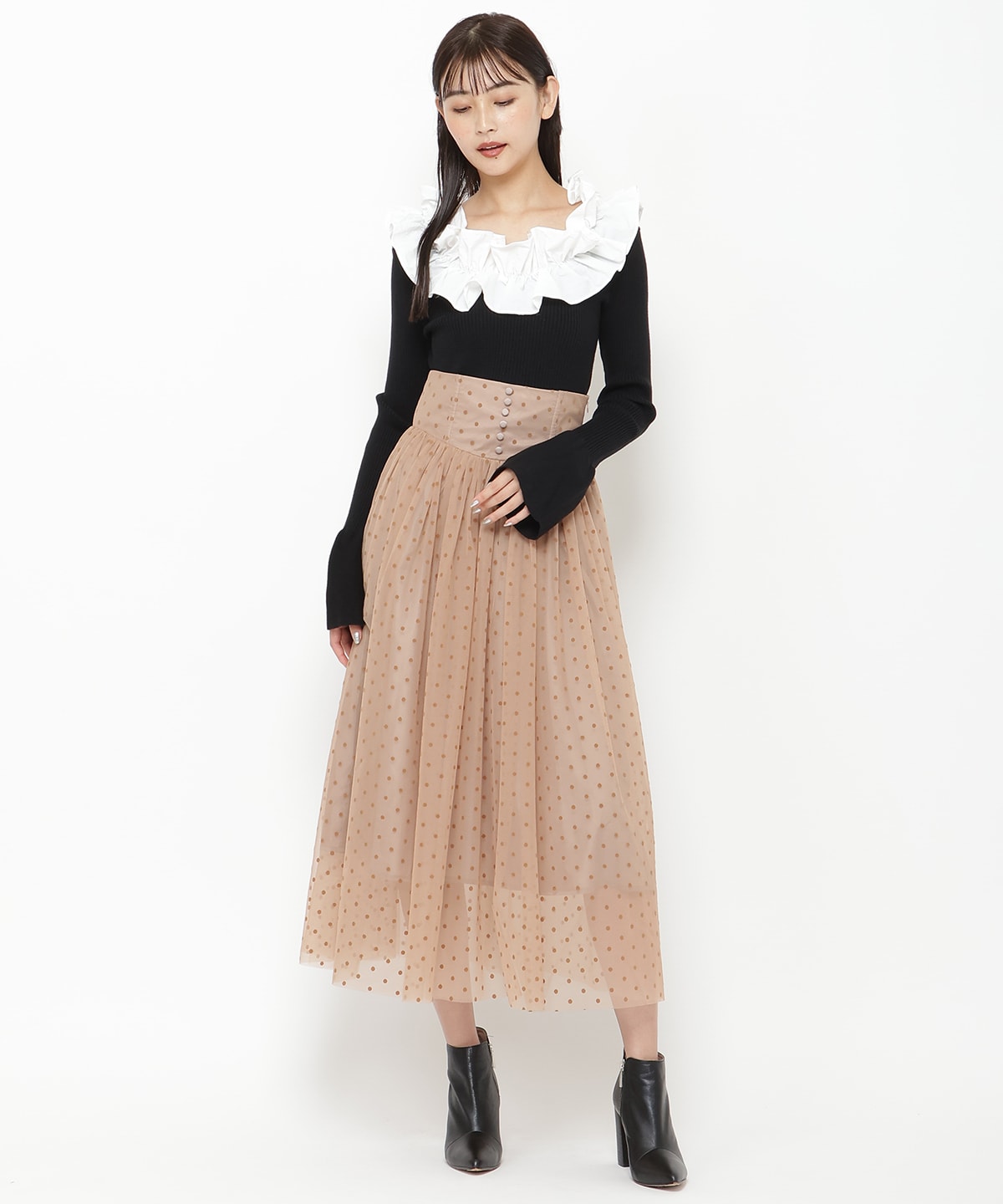 ドットチュールフレアスカート
