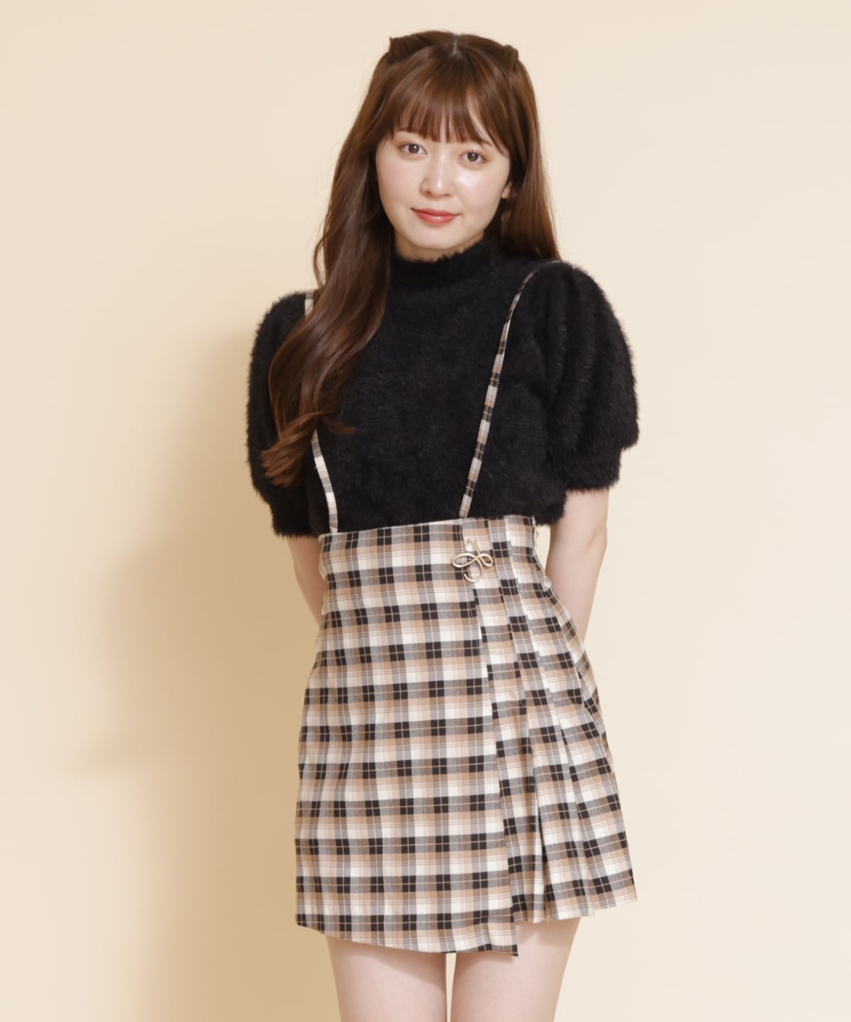 ブローチ付プリーツチェックスカショーパン