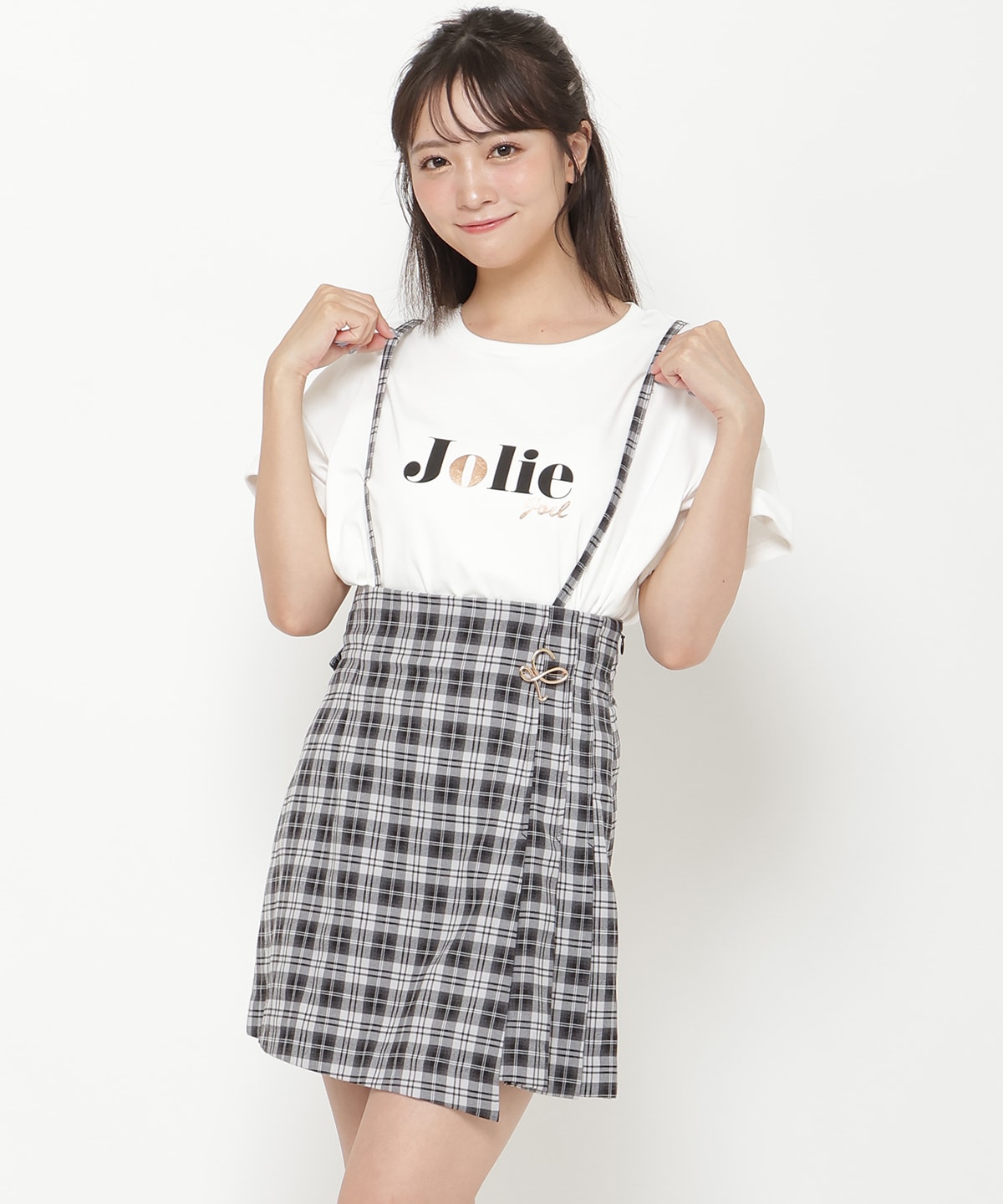 ブローチ付プリーツチェックスカショーパン