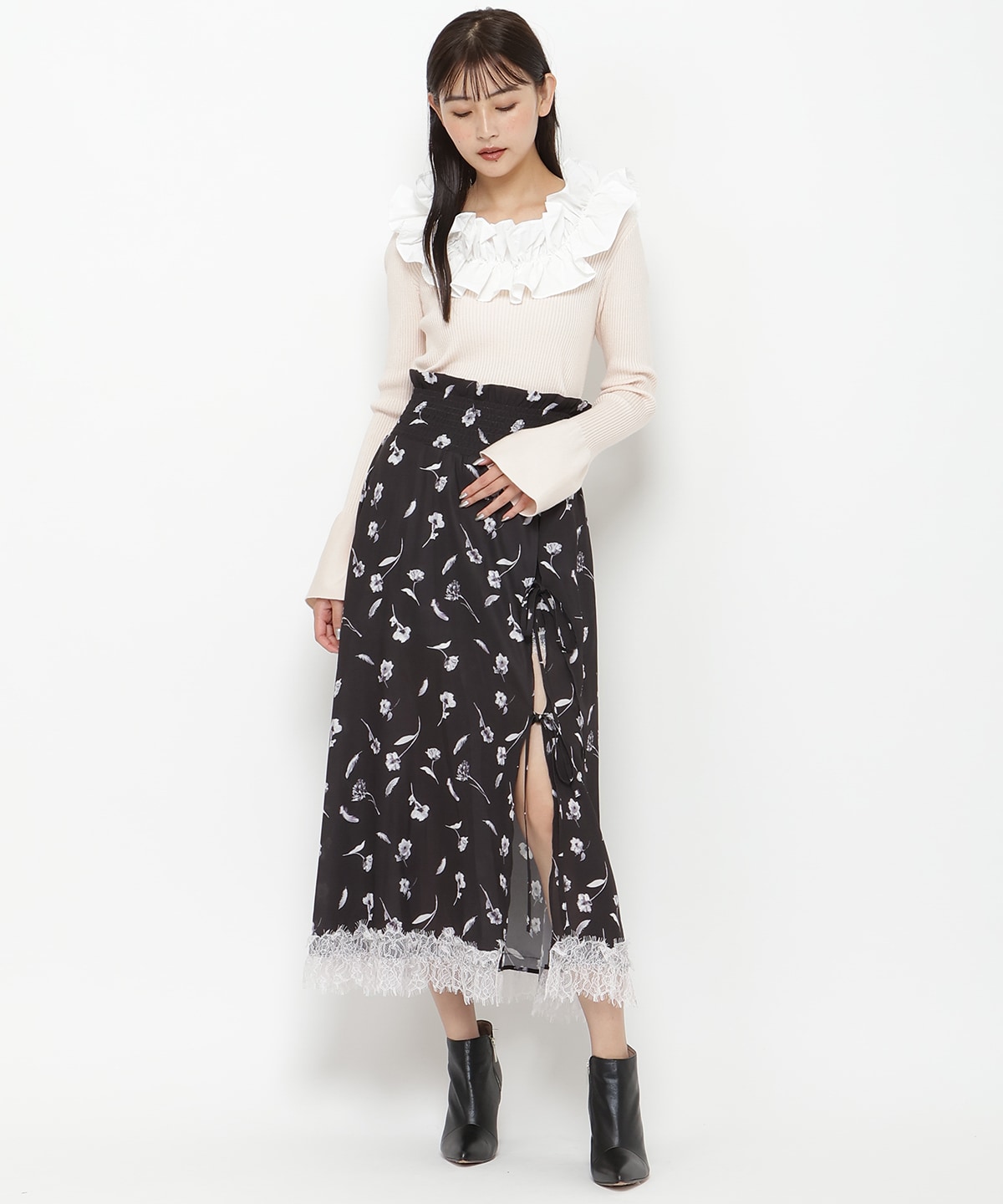 フェザープリントスリットスカショートパン