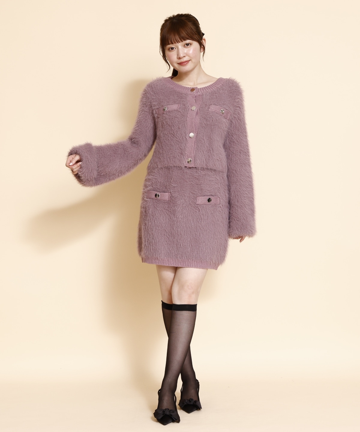 【セットアップ可能】シャギーニットミニスカート