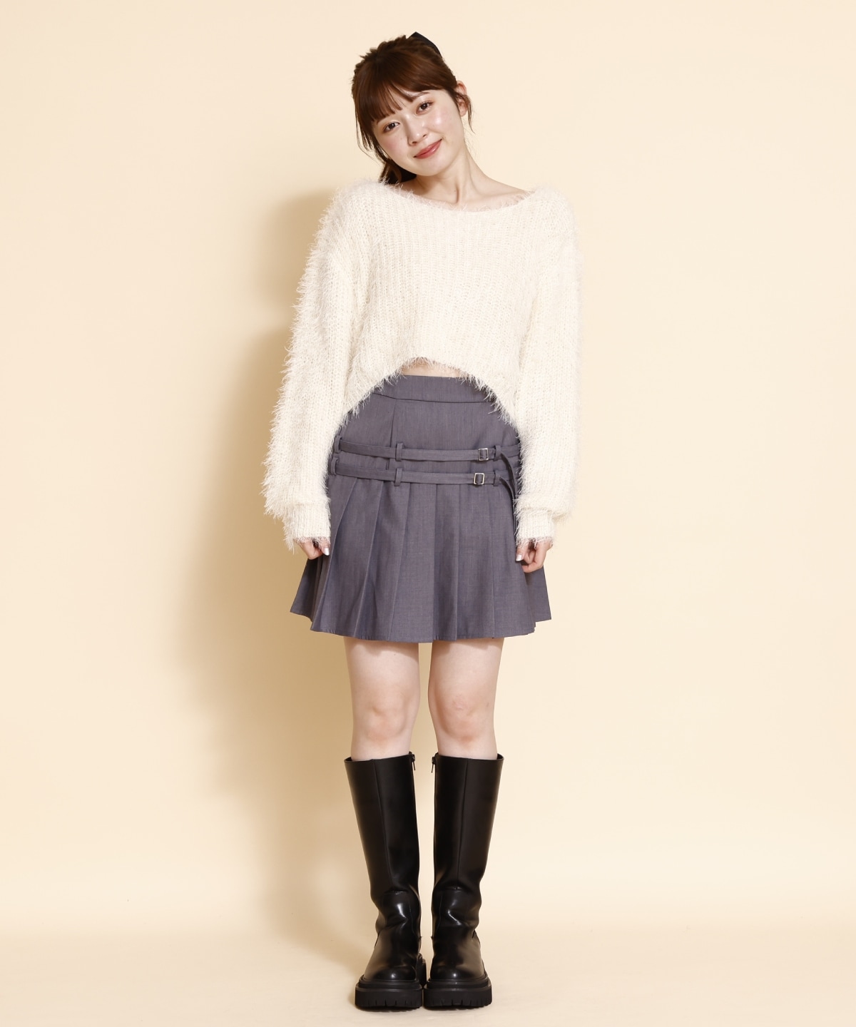 ダブルベルトプリーツミニスカート