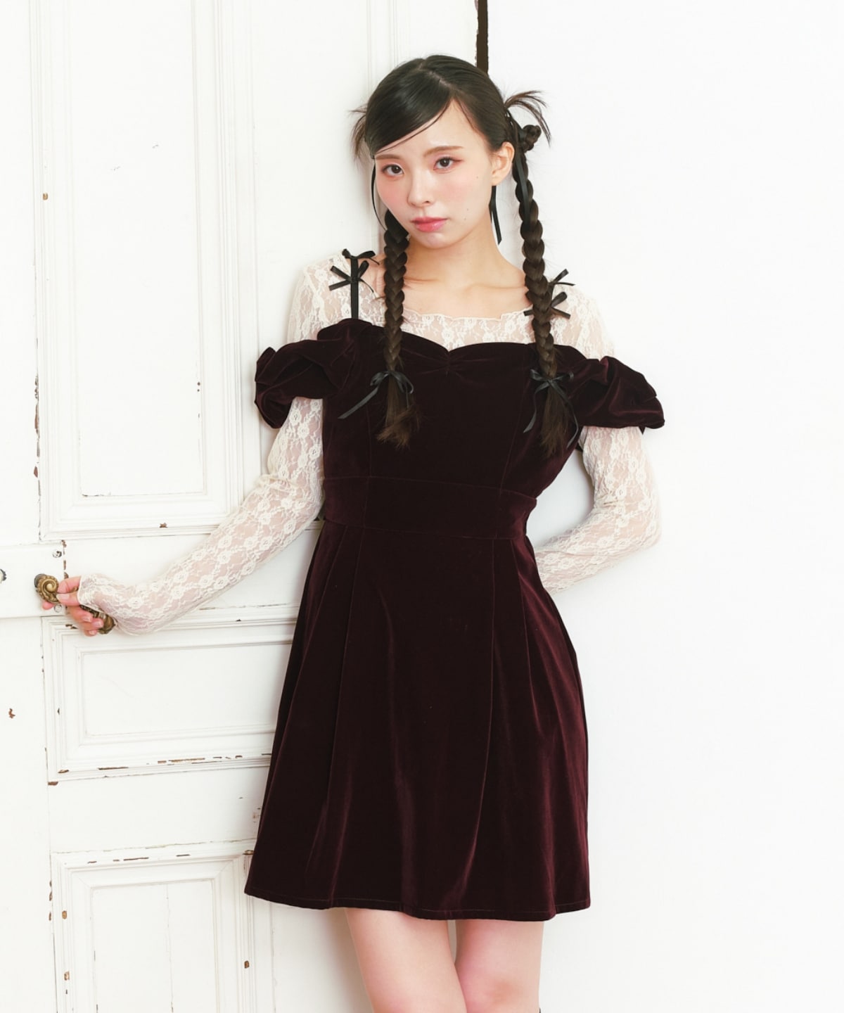 2wayショルダーフレアミニワンピース