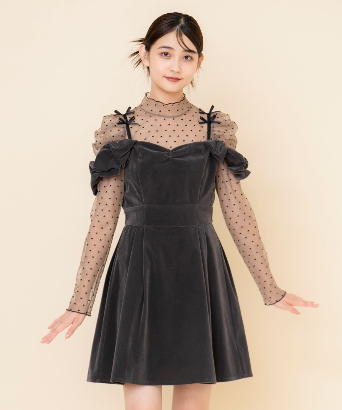 2wayショルダーフレアミニワンピース