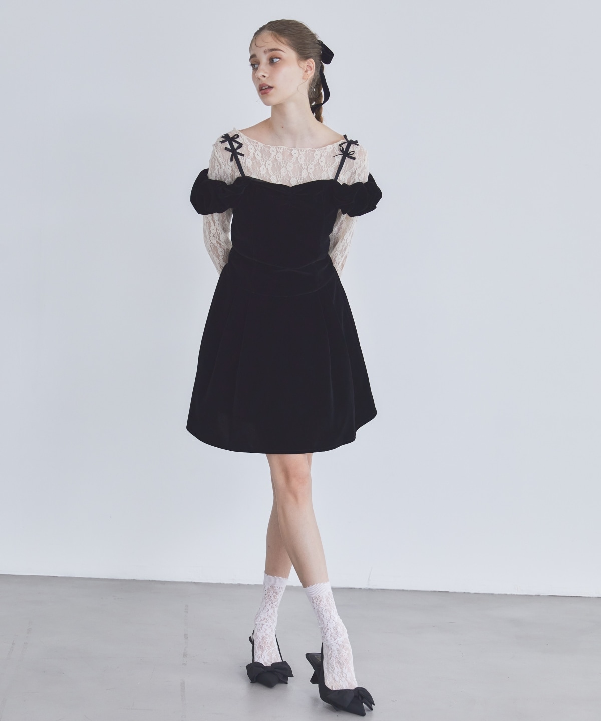 2wayショルダーフレアミニワンピース