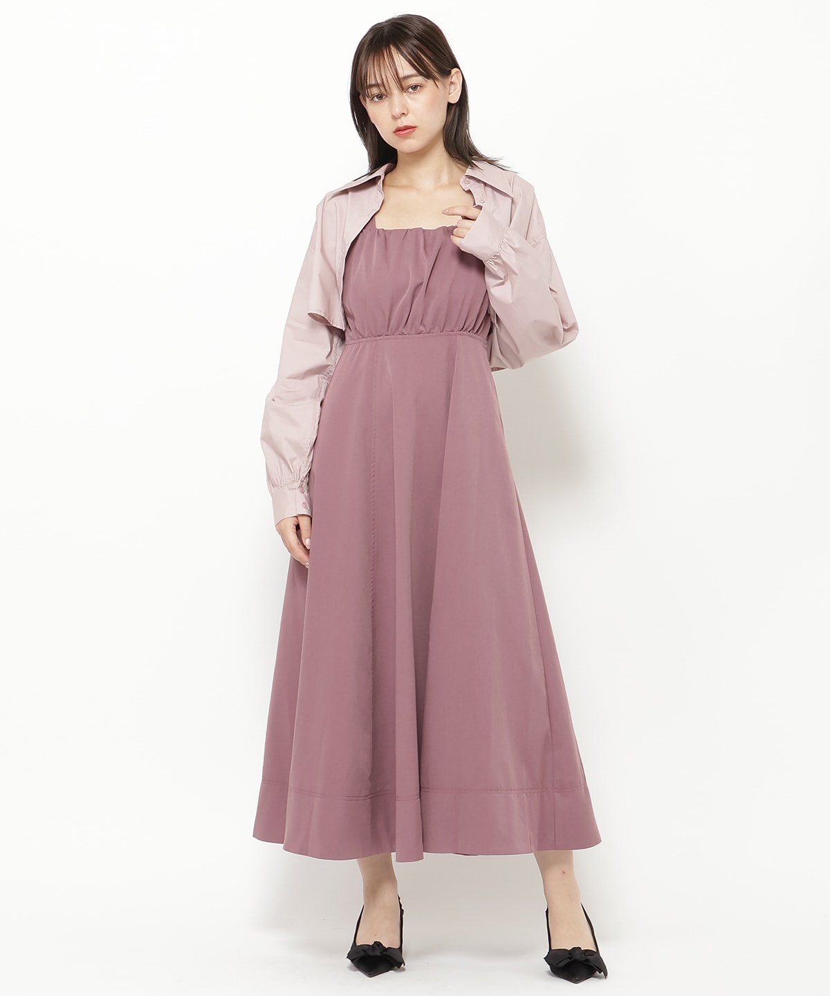 バックリボンシャツ＆キャミワンピセット