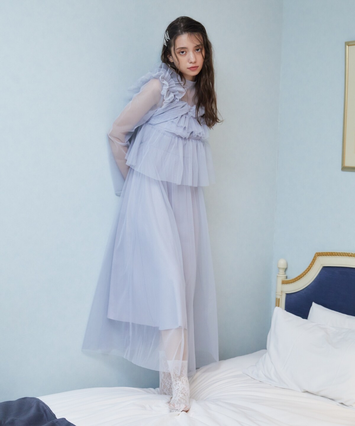 REDYAZEL チュールデザイン前ZIPワンピース 白｜レディース 