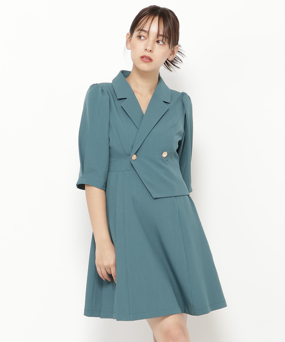 ジャケットレイヤードアシメミニワンピース