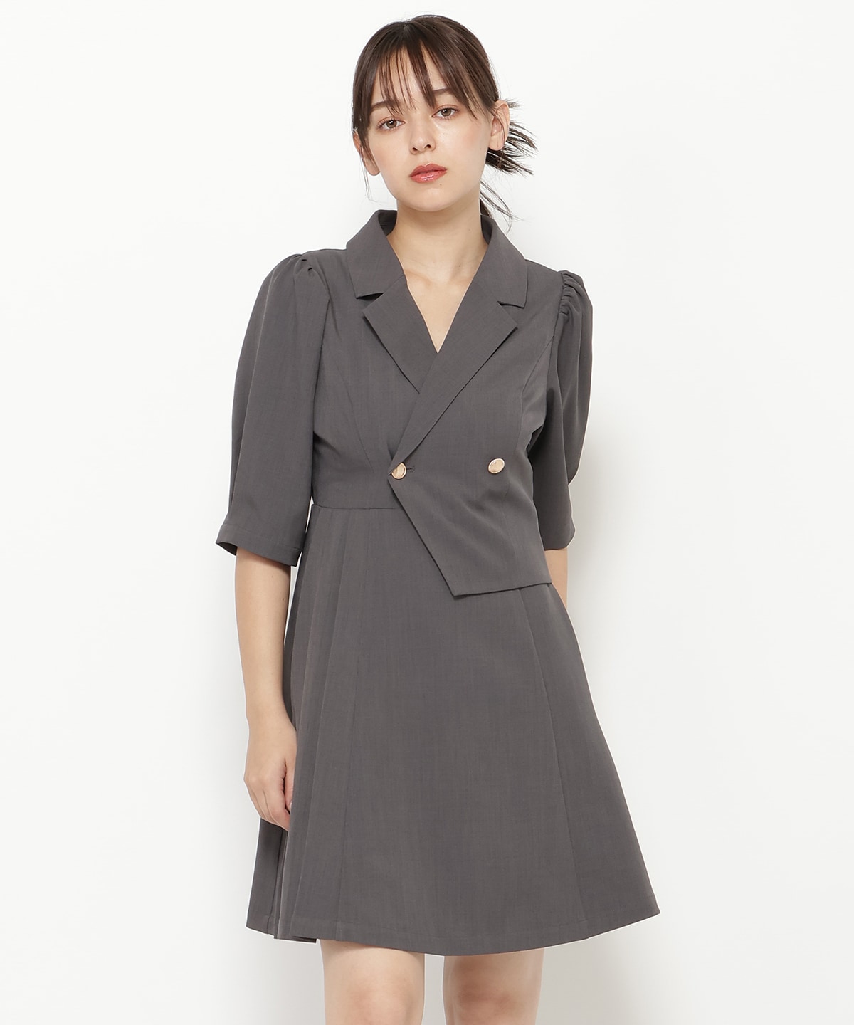 ジャケットレイヤードアシメミニワンピース