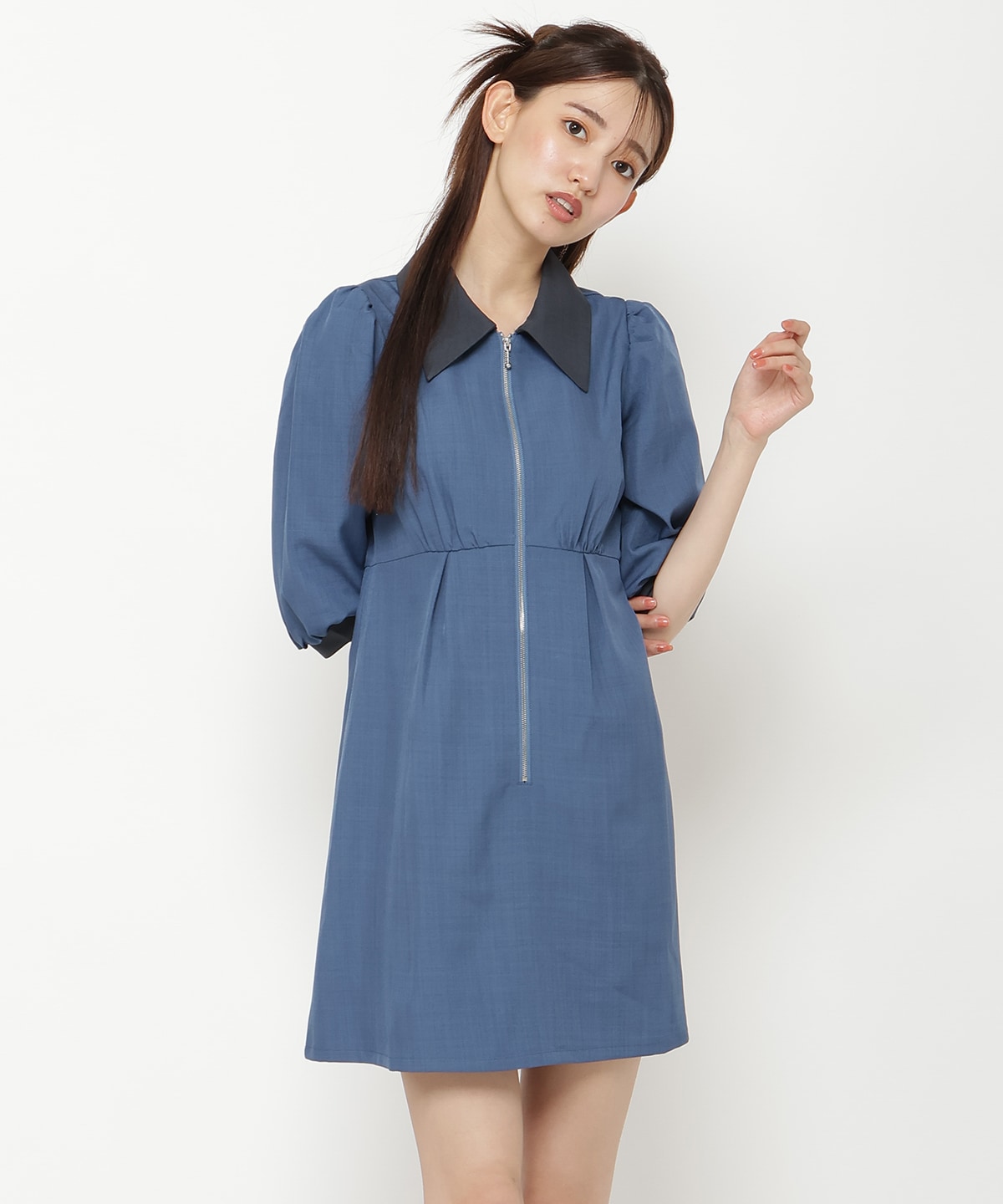 【オンラインショップ・ルミネ店限定】バイカラーフロントジップミニワンピース