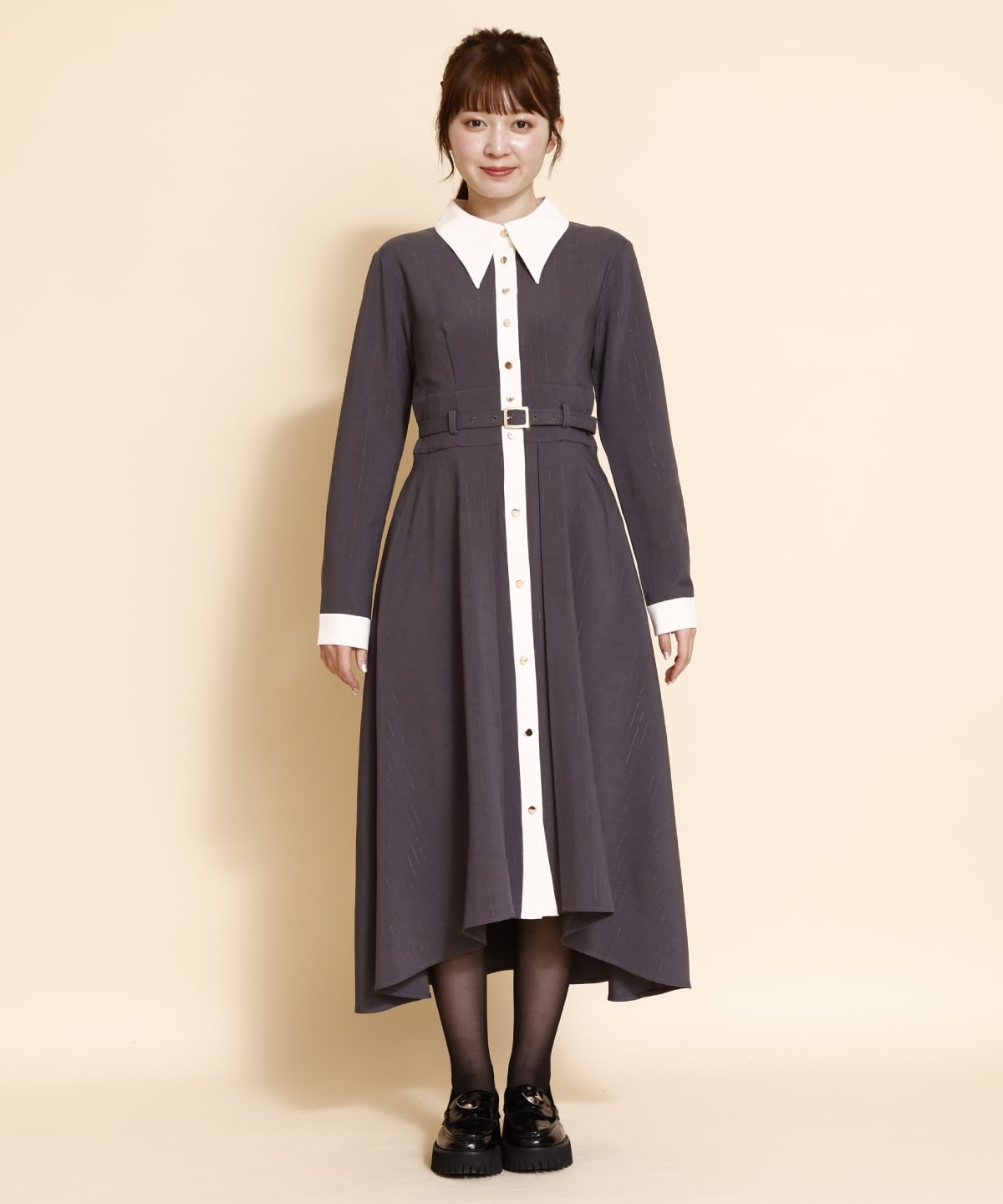 【REDYAZEL】バイカラーフレアシャツワンピース