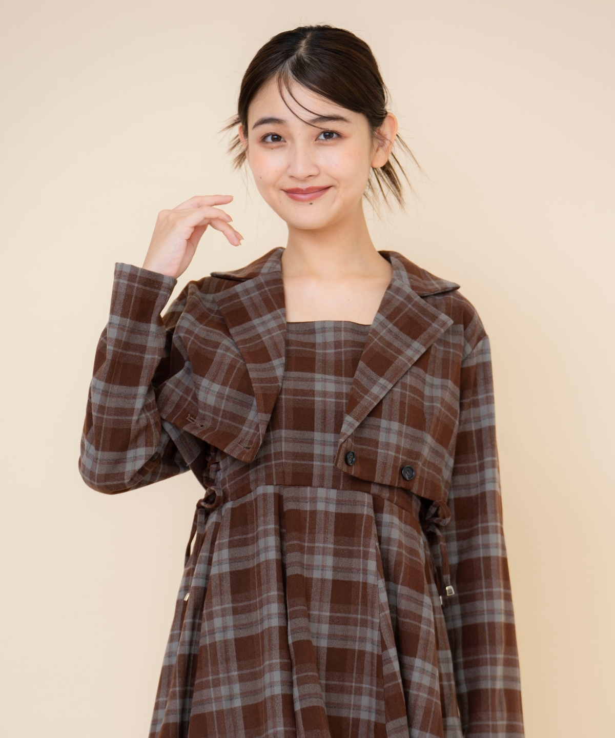 【セットアップ可能】チェックショートジャケット