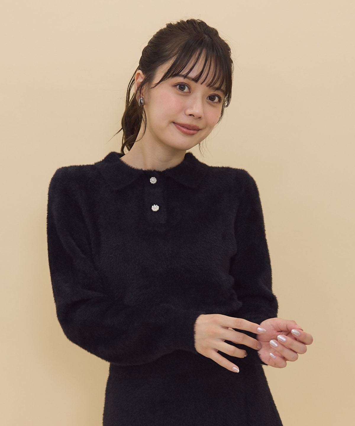 【セットアップ可能】シャギーポロニットトップス