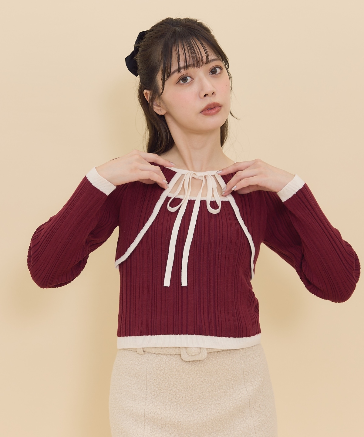 ボレロレイヤードデザインニット