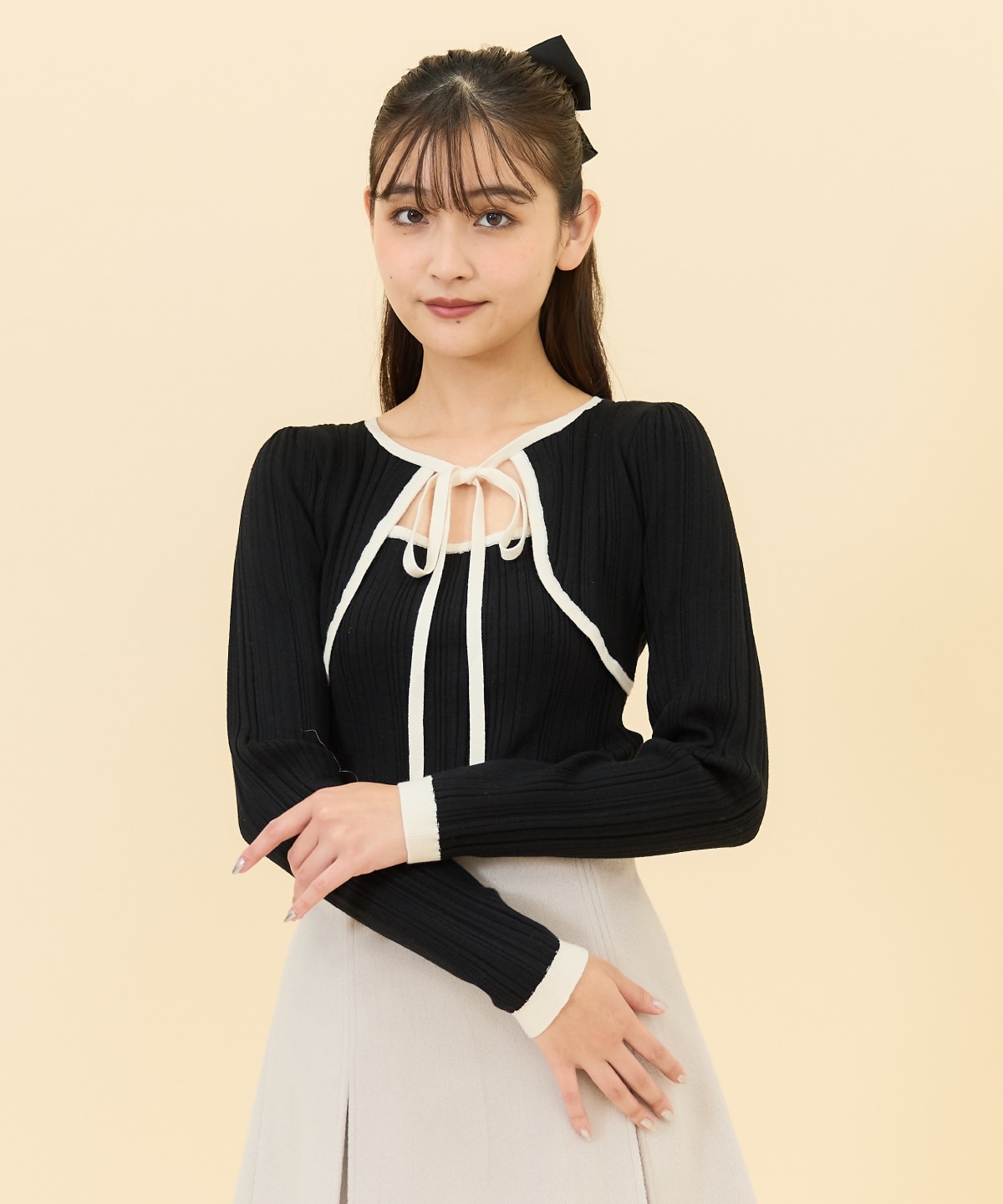 ボレロレイヤードデザインニット