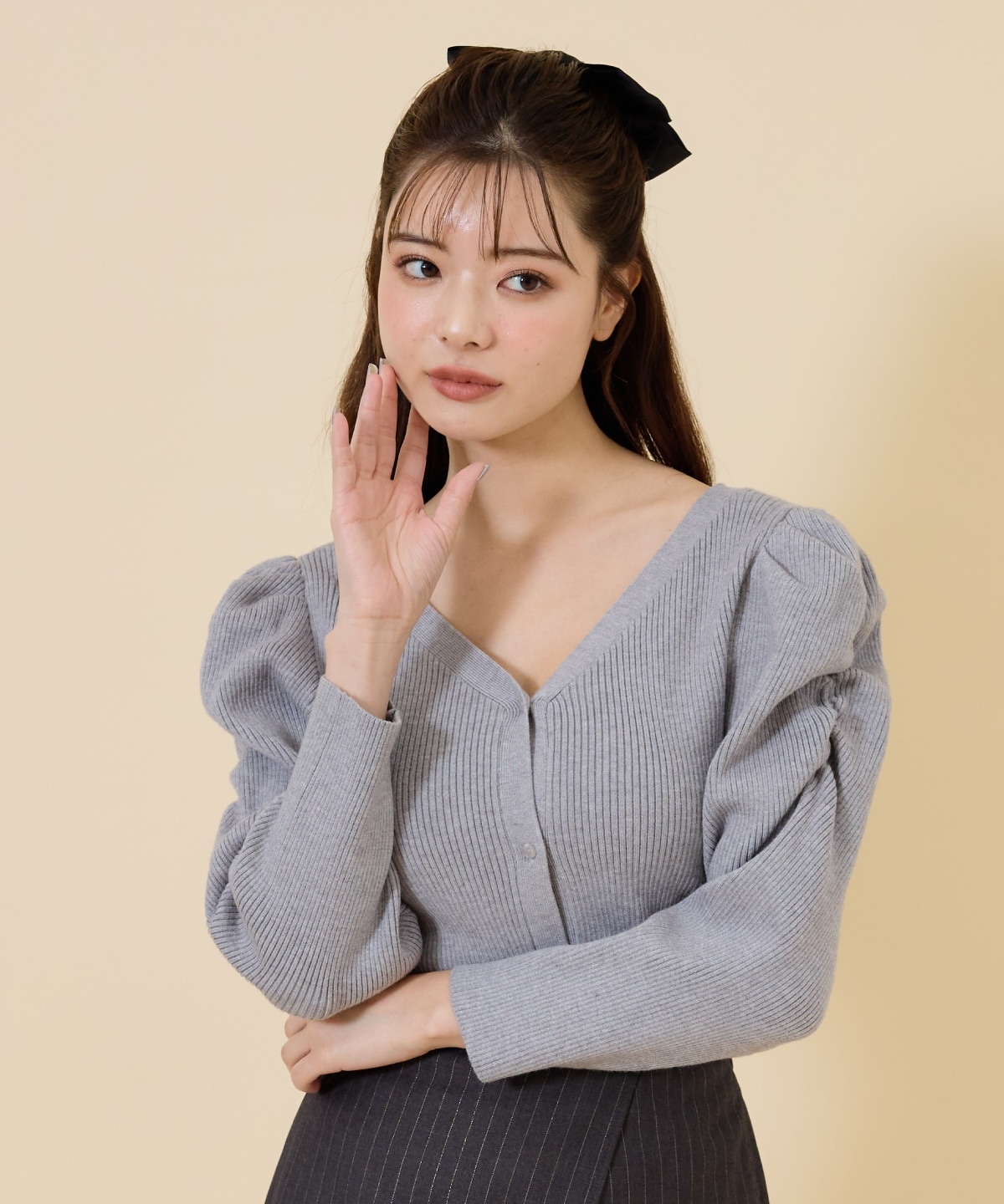 ボリュームショルダーリブカーディガン