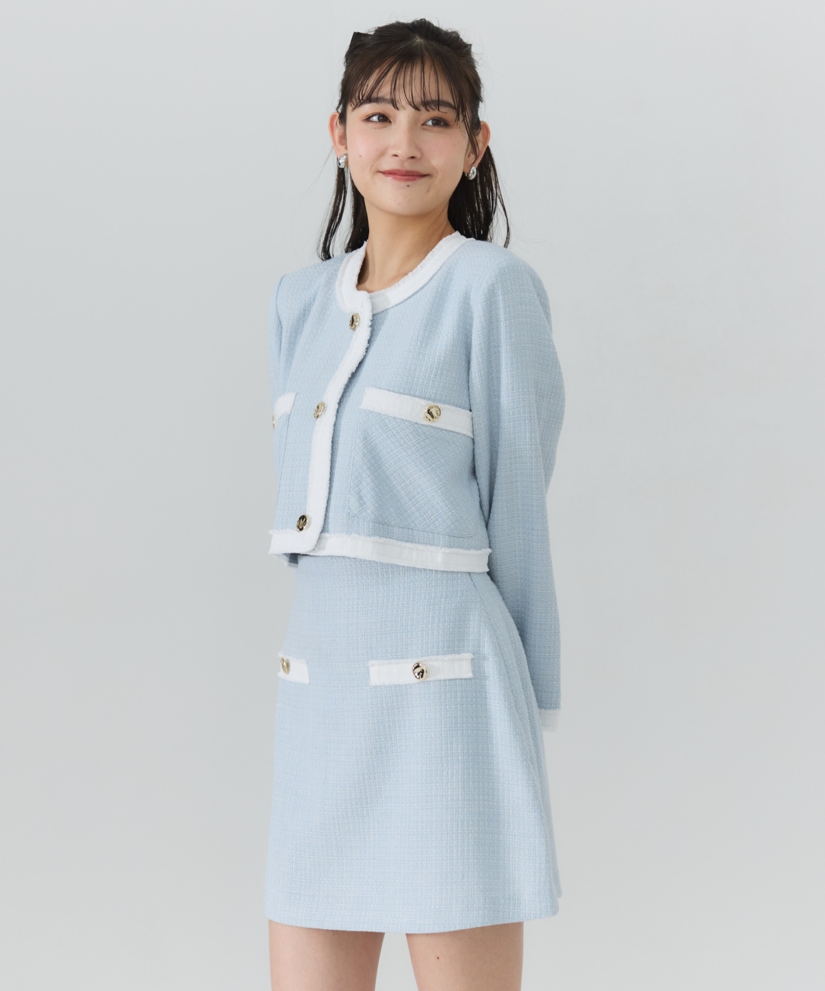 【セットアップ可能】ファンシーツイードミニスカート