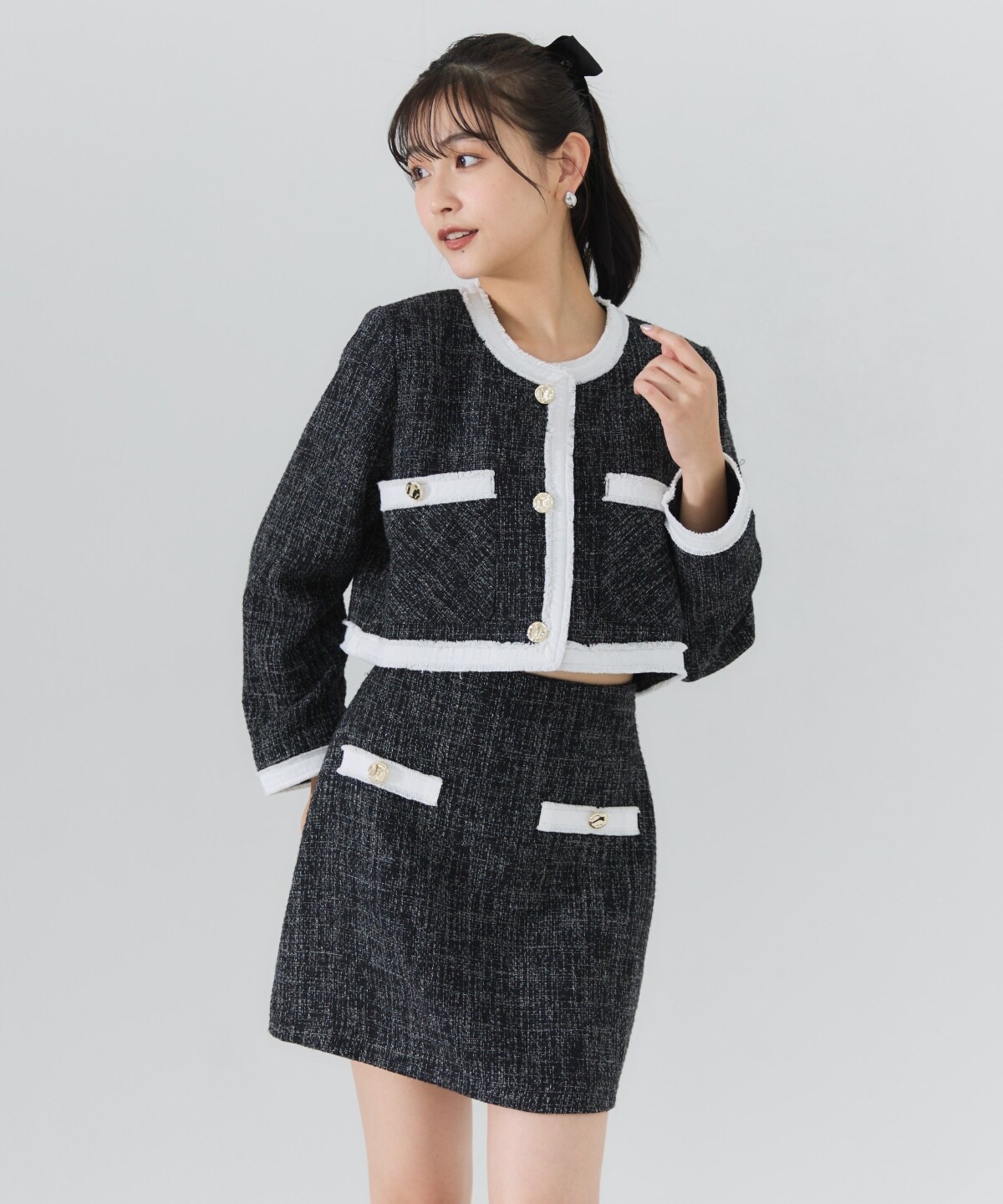 【セットアップ可能】ファンシーツイードミニスカート