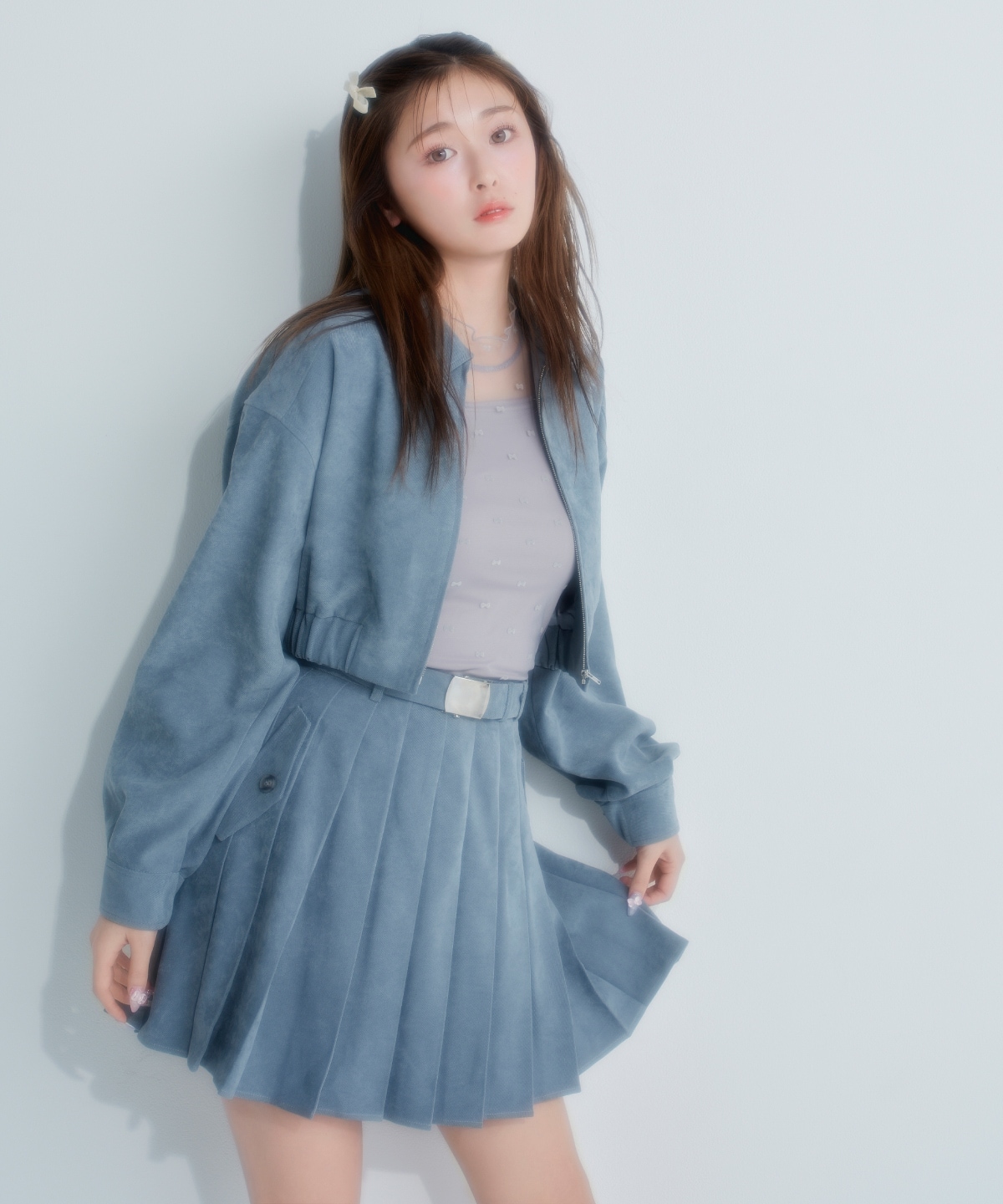 【セットアップ可能】ベルテッドプリーツミニスカート