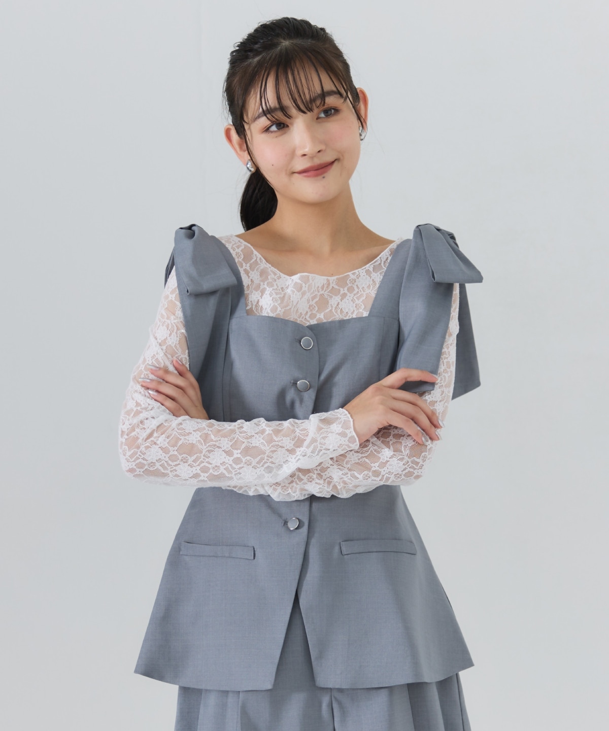 【セットアップ可能】リボンショルダービスチェ