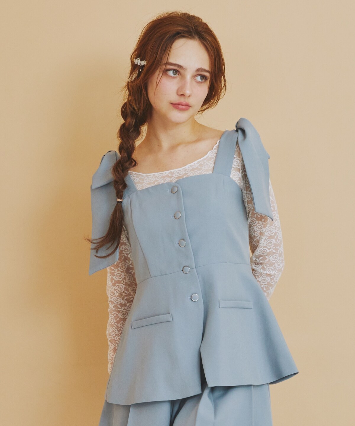 【セットアップ可能】リボンショルダービスチェ