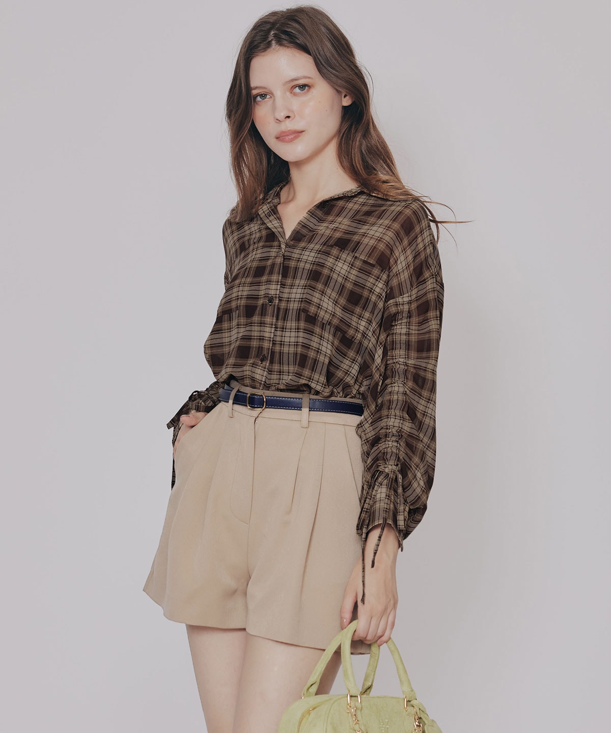 シアーチェックドロストスリーブシャツ