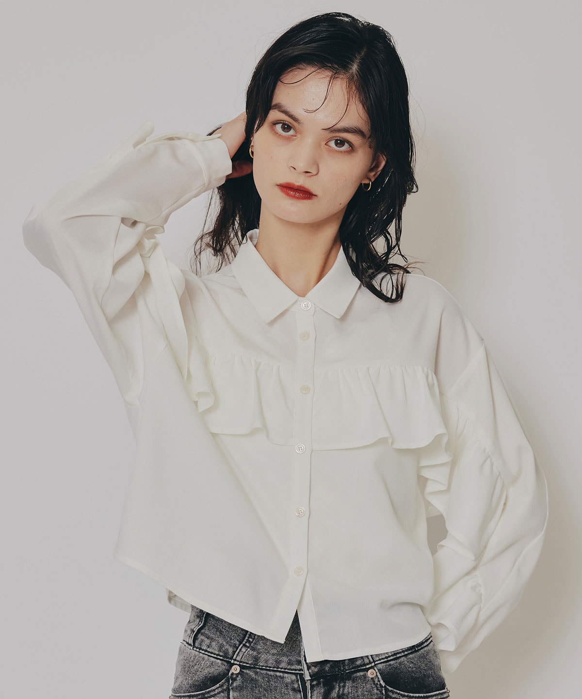 フリルラインストライプブラウス