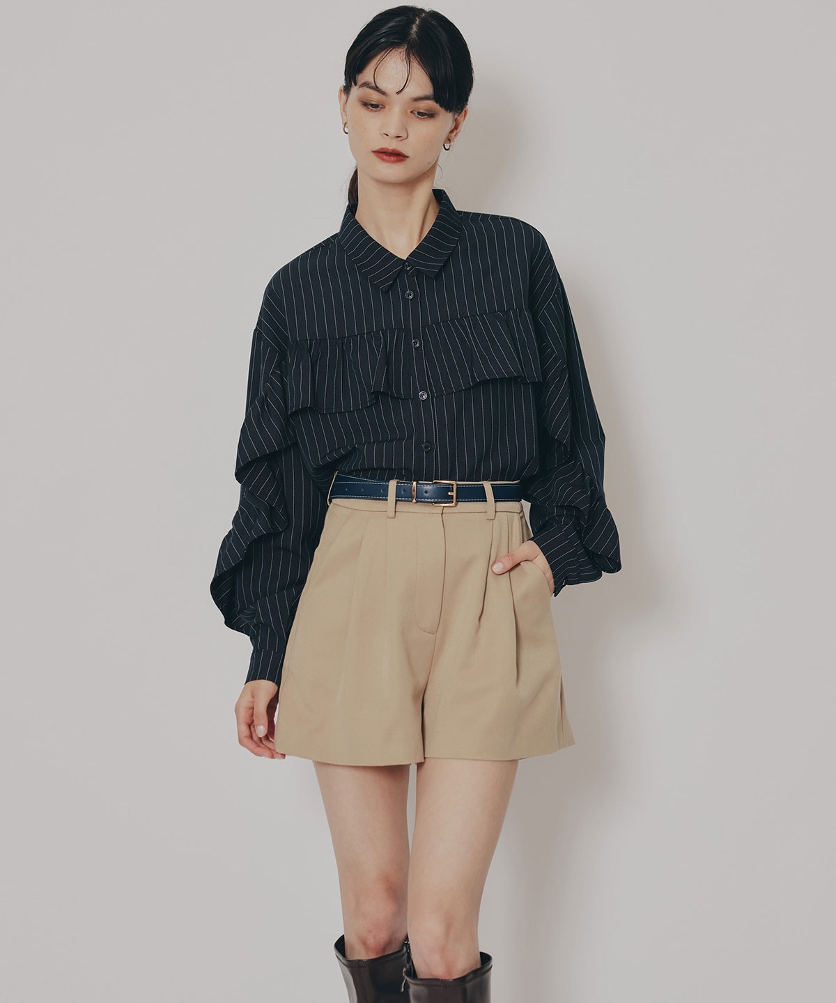 フリルラインストライプブラウス