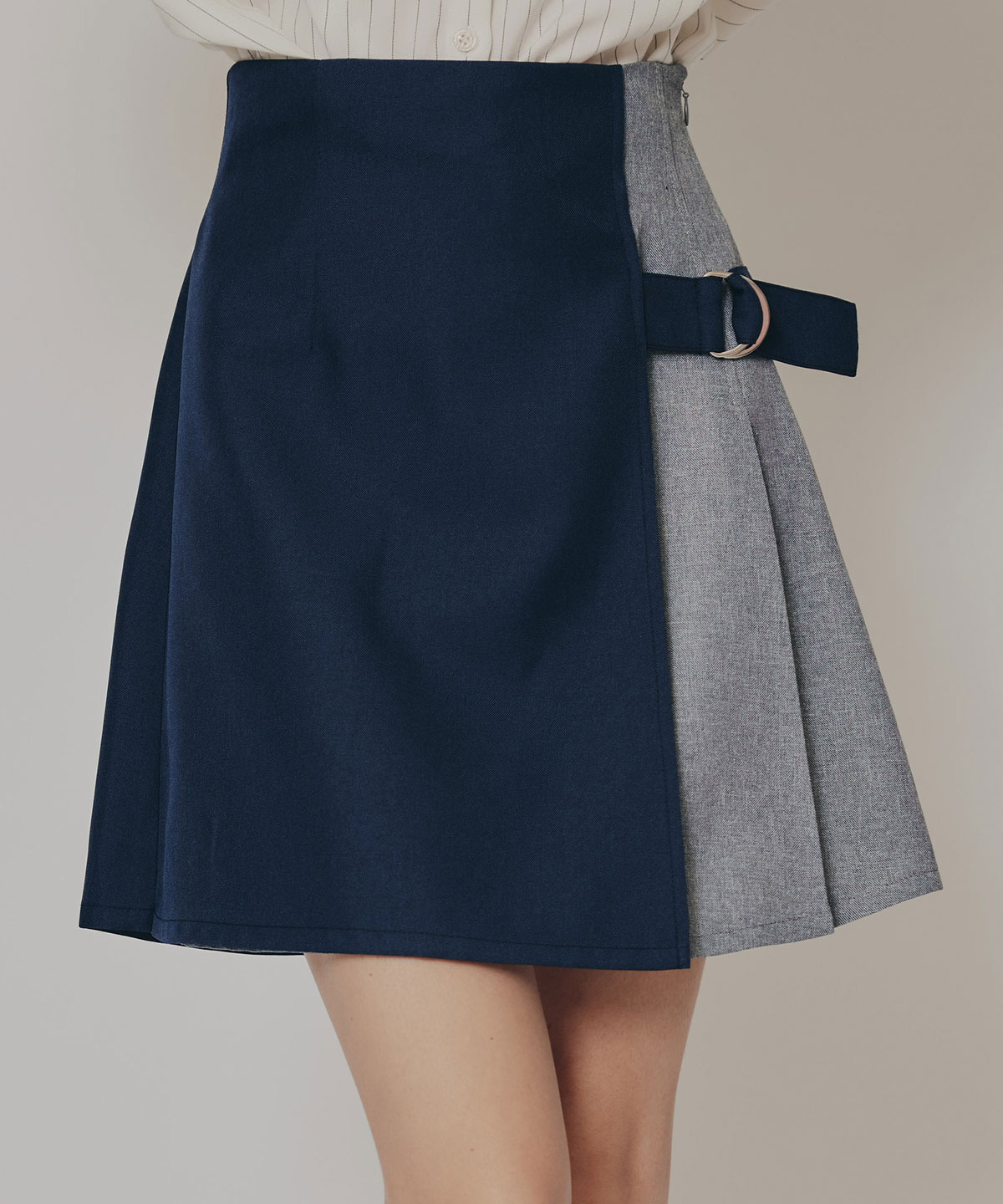 バイカラーアシメプリーツミニスカート