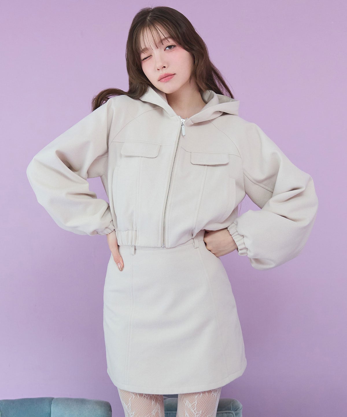 【セットアップ可能】ハイウエストフレアミニスカート