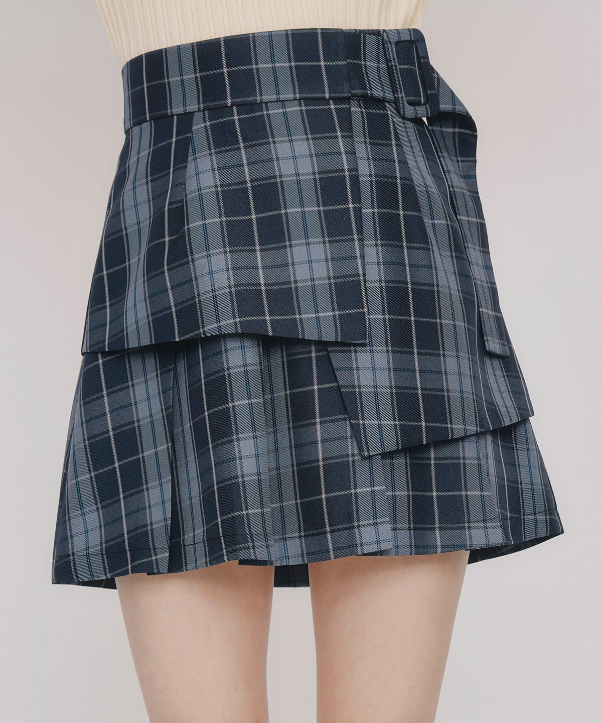 レイヤードライクチェックプリーツミニスカート