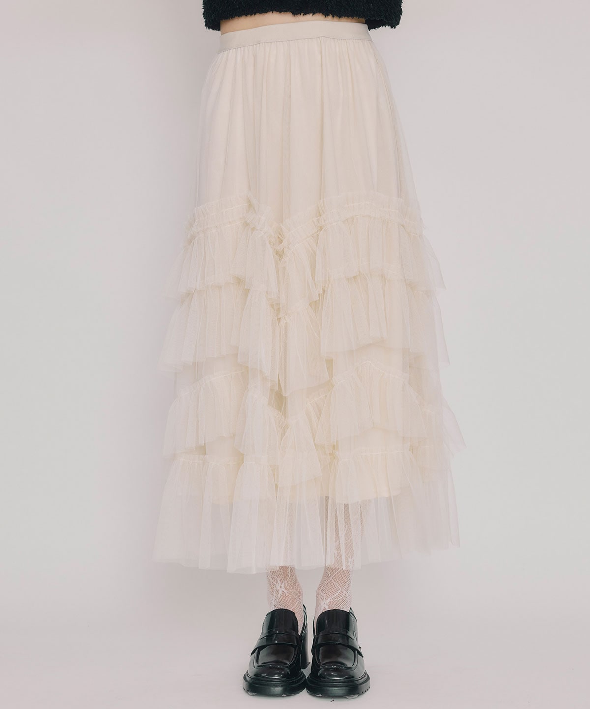 ギャザーチュールティアードロングスカート