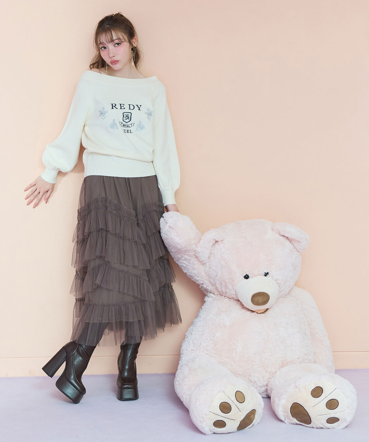 ギャザーチュールティアードロングスカート