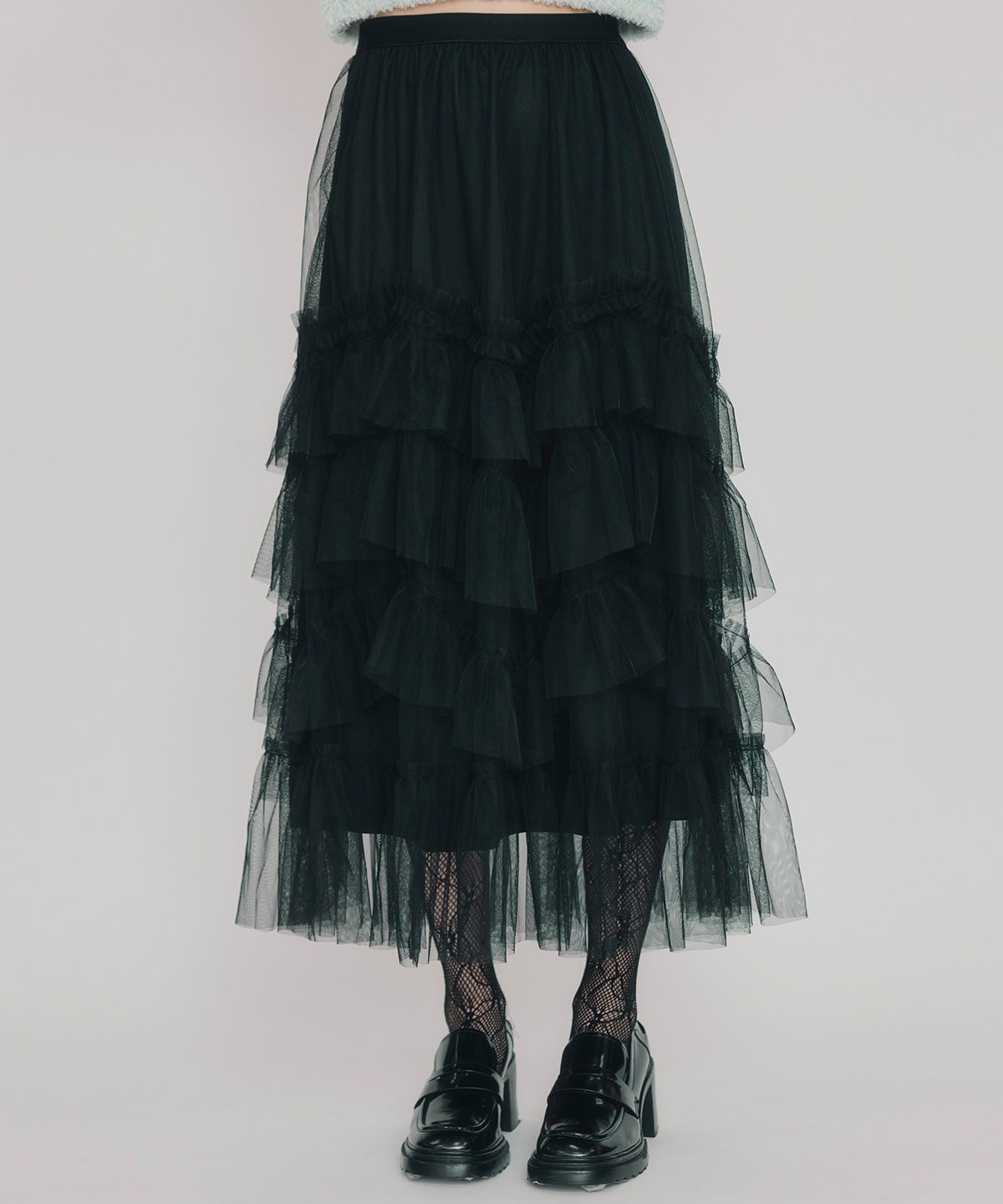 ギャザーチュールティアードロングスカート