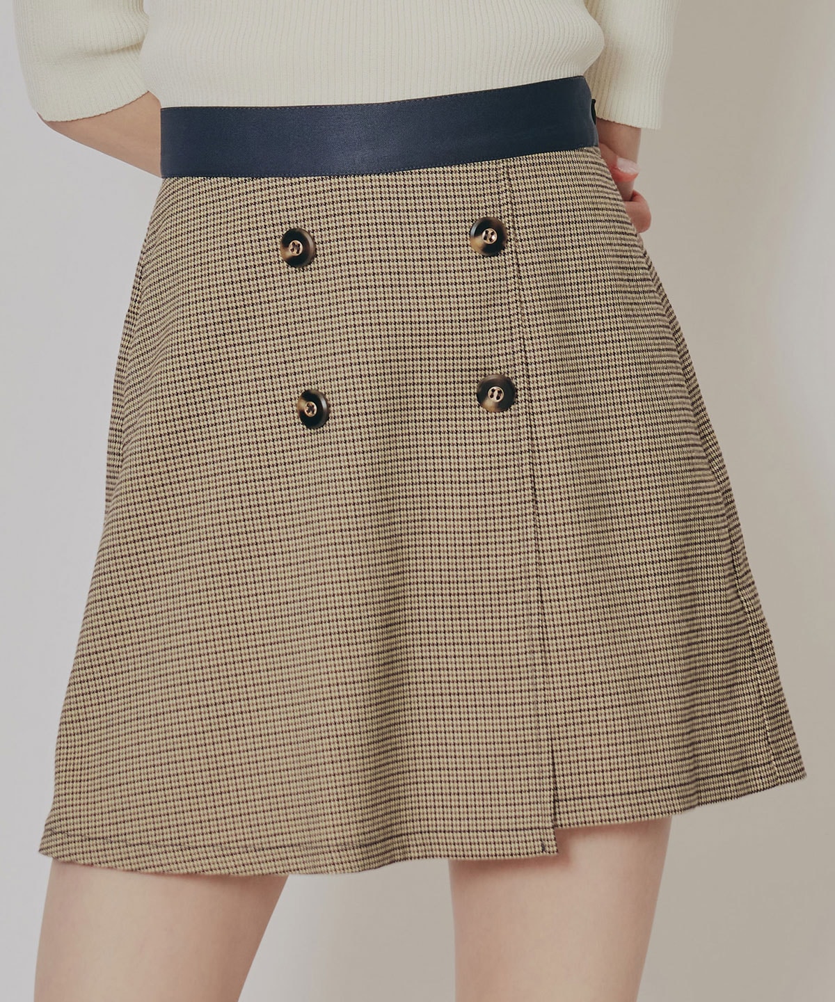 【セットアップ可能】グレンチェックミニラップスカートライクショートパンツ