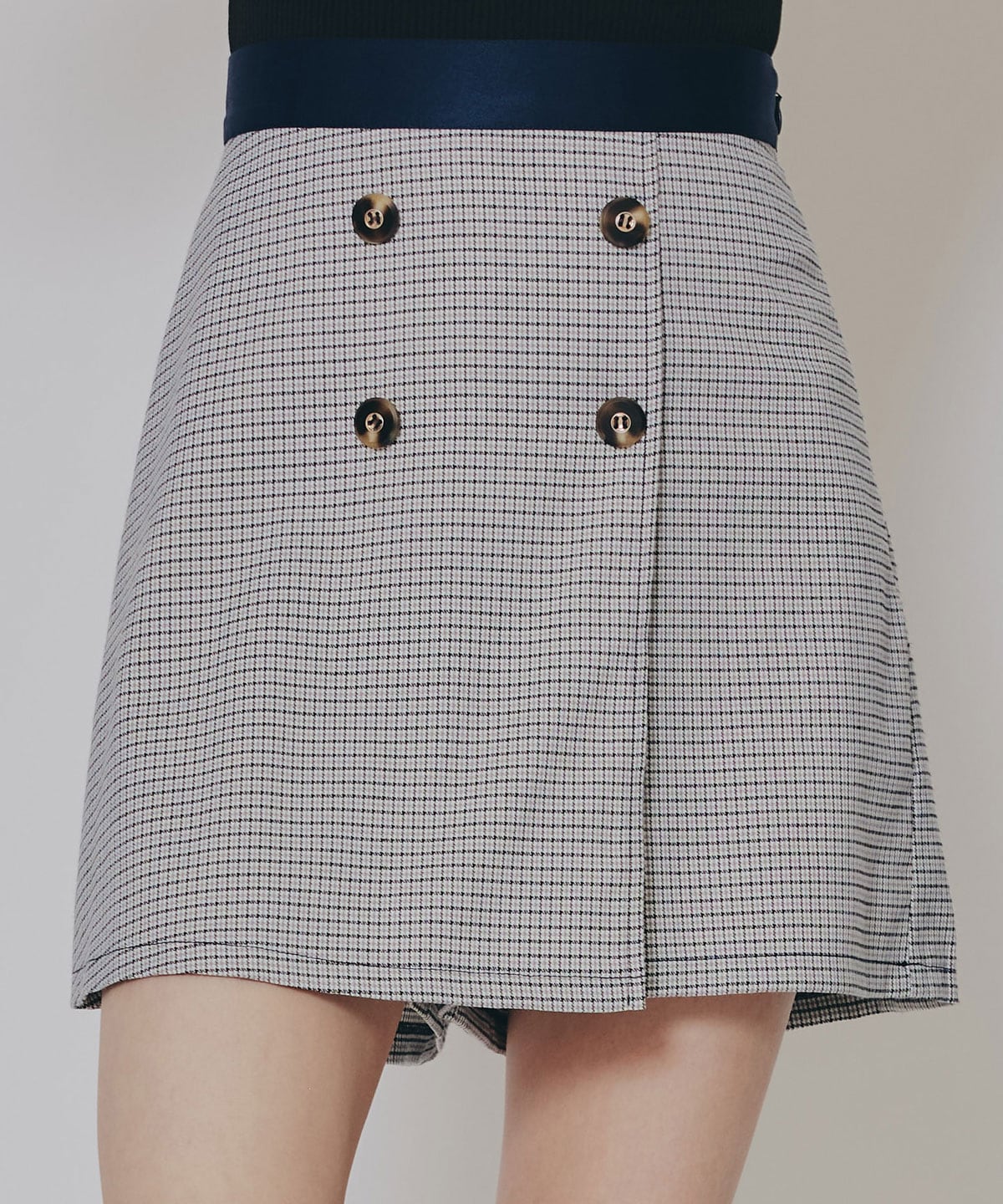 【セットアップ可能】グレンチェックミニラップスカートライクショートパンツ
