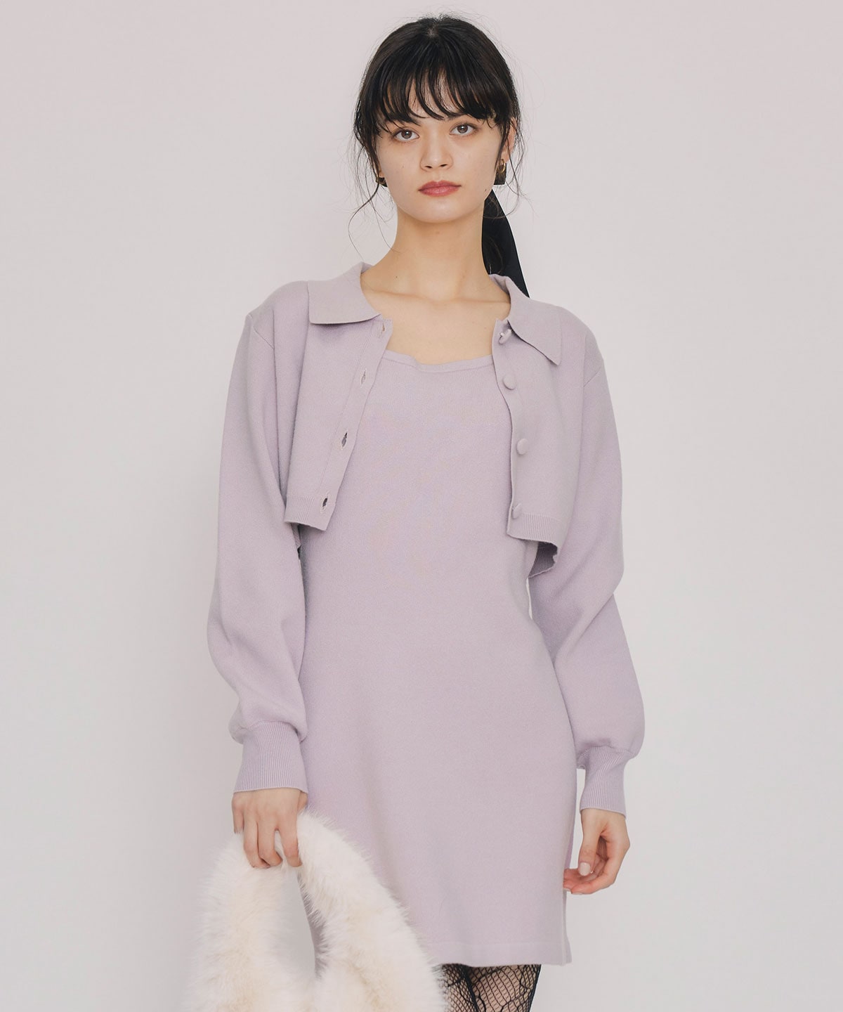 クラシカルニットカーディガン×キャミソールニットワンピースセットアップ