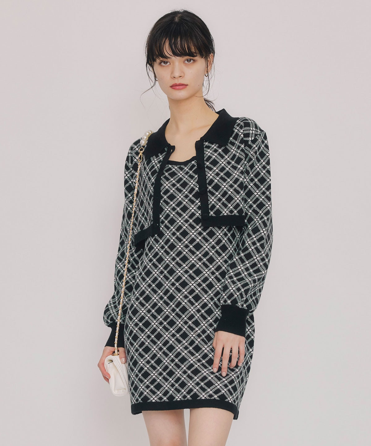 クラシカルニットカーディガン×キャミソールニットワンピースセットアップ