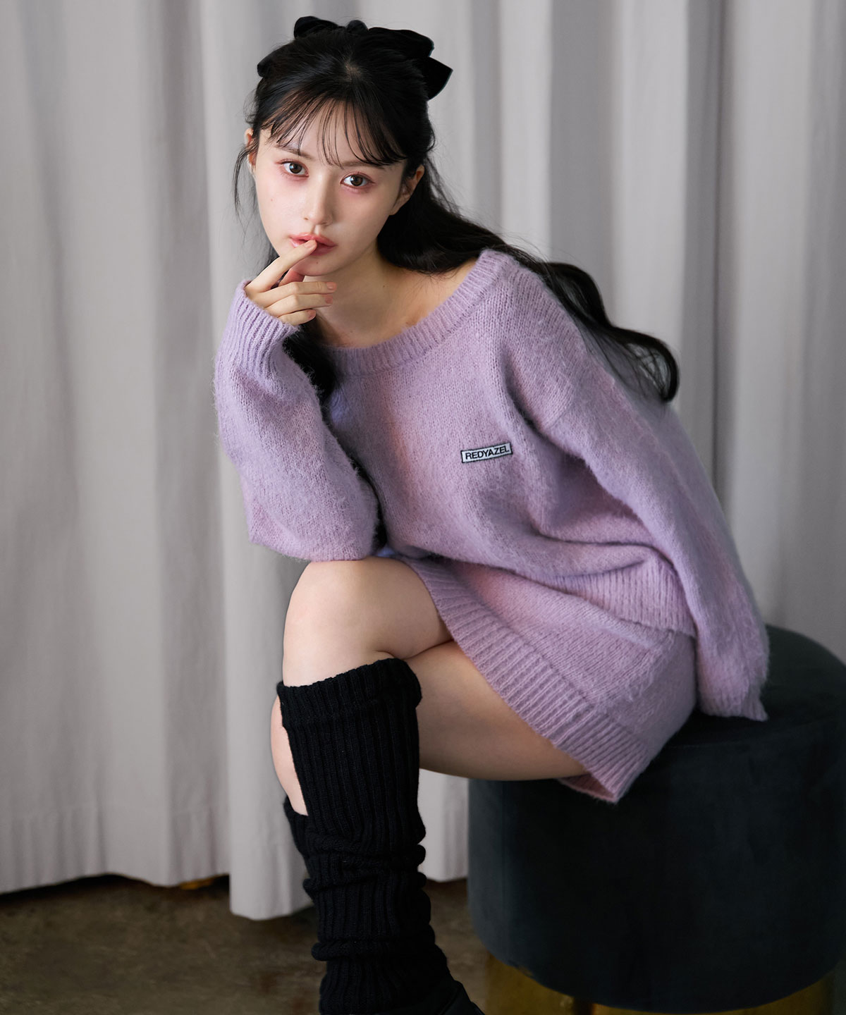 フラッフィニットボーダープルオーバー×タイトミニスカートセットアップ