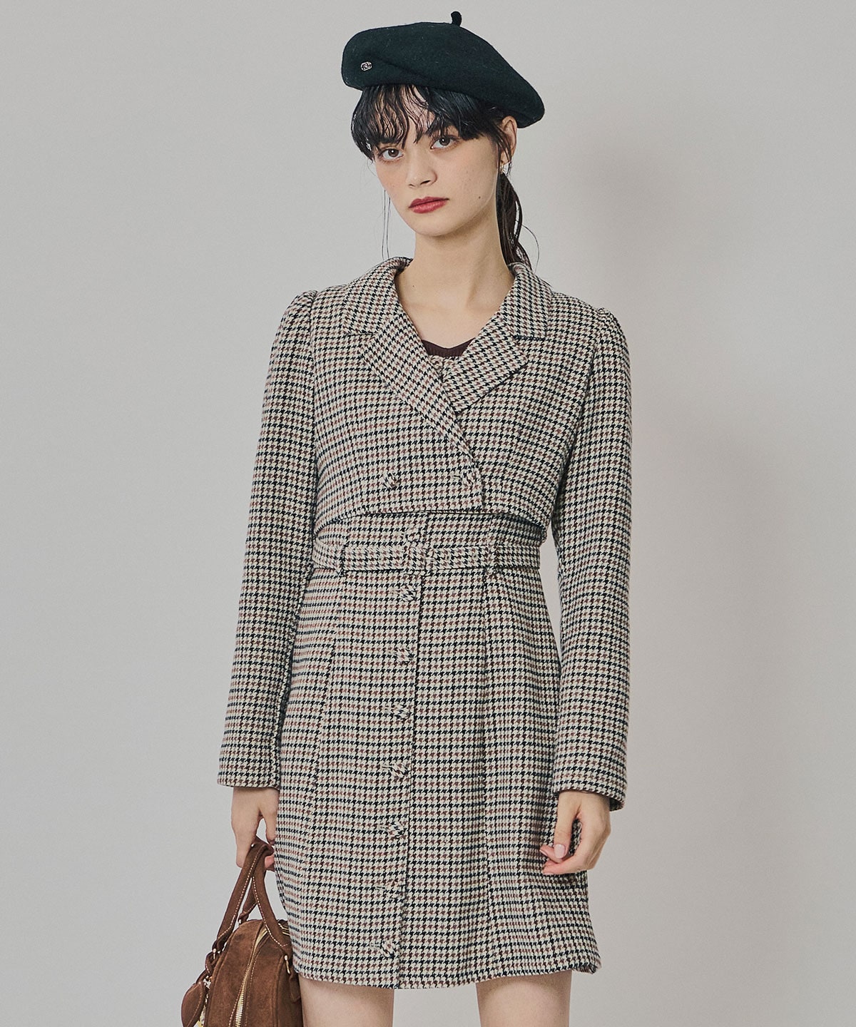 ハウンドトゥースショートジャケット×ミニワンピース