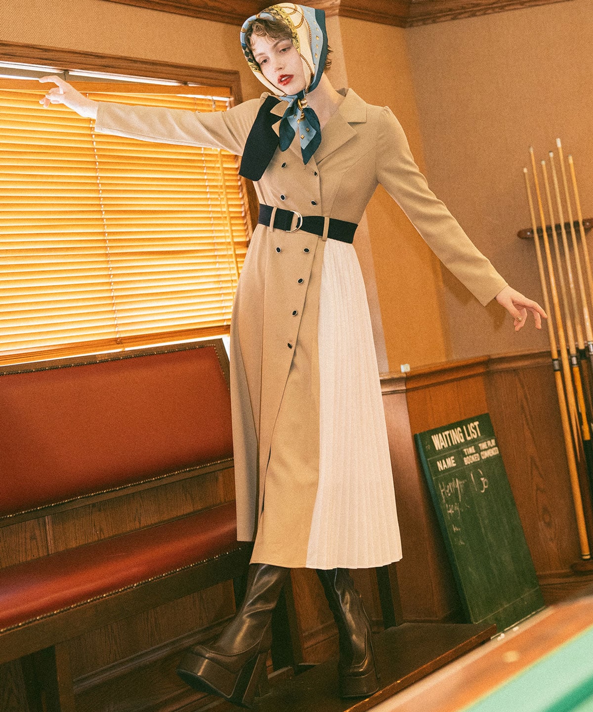 バイカラープリーツトレンチワンピース(F ベージュ): REDYAZEL