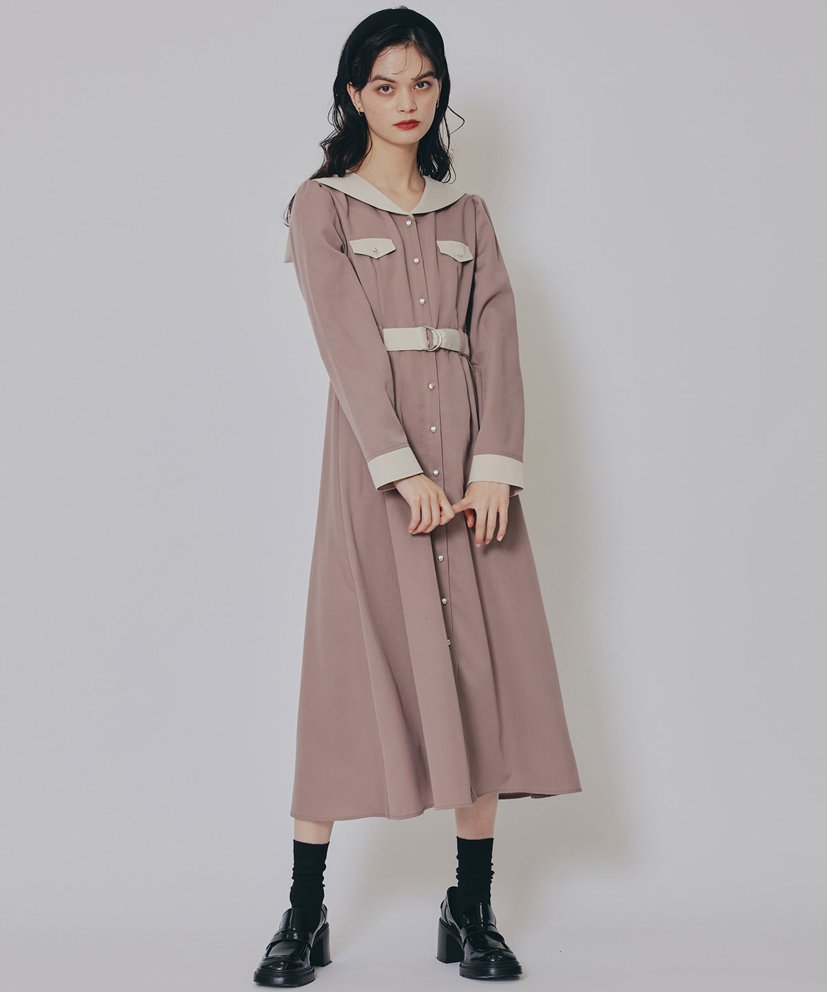 BIGセーラーカラーロングワンピース