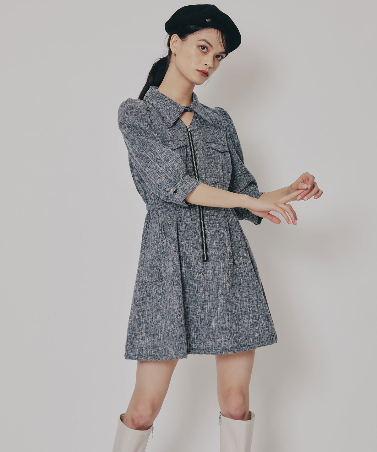 カラーミックスフロントZIPワンピース