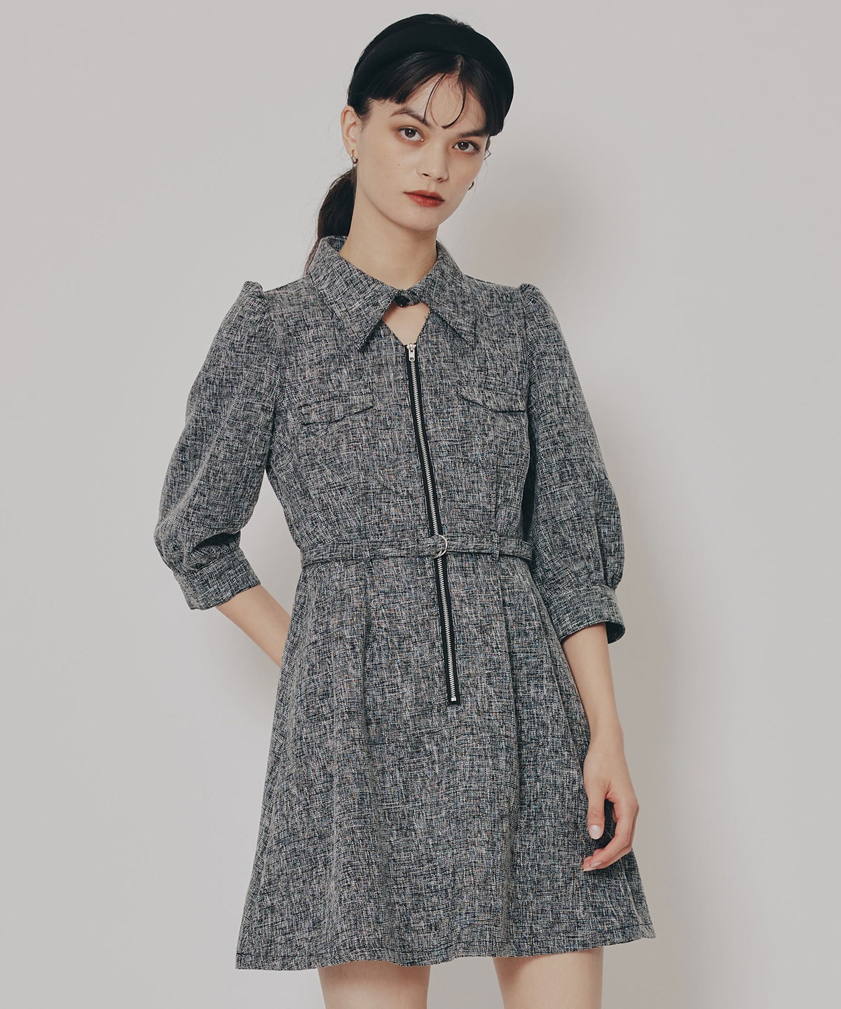 カラーミックスフロントZIPワンピース