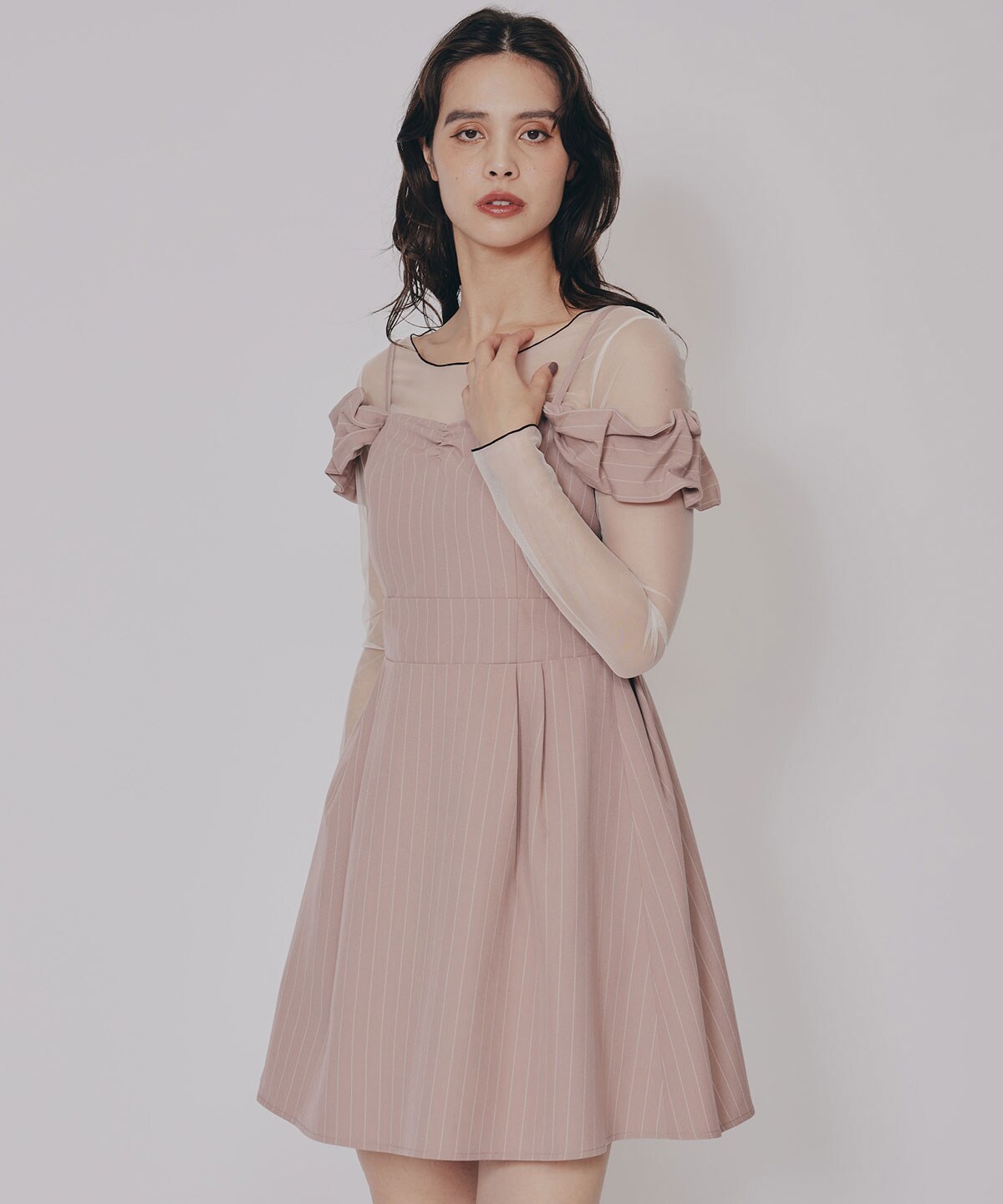 ストライプ2WAYフレアミニワンピース