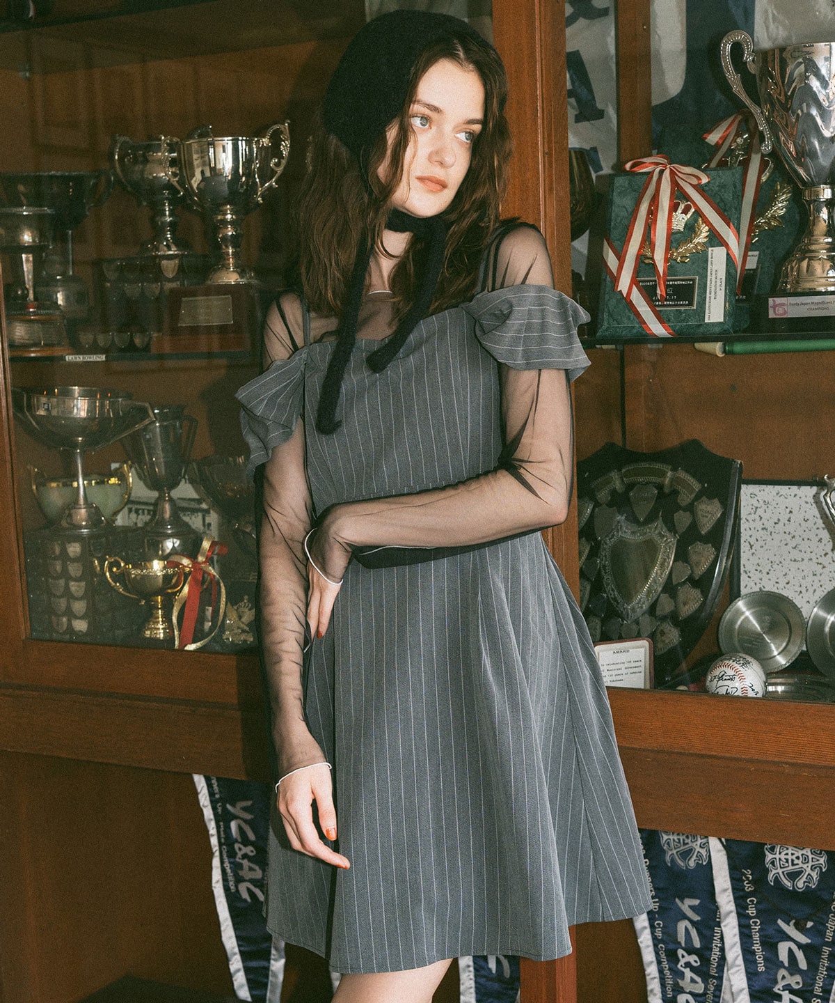 ストライプ2WAYフレアミニワンピース