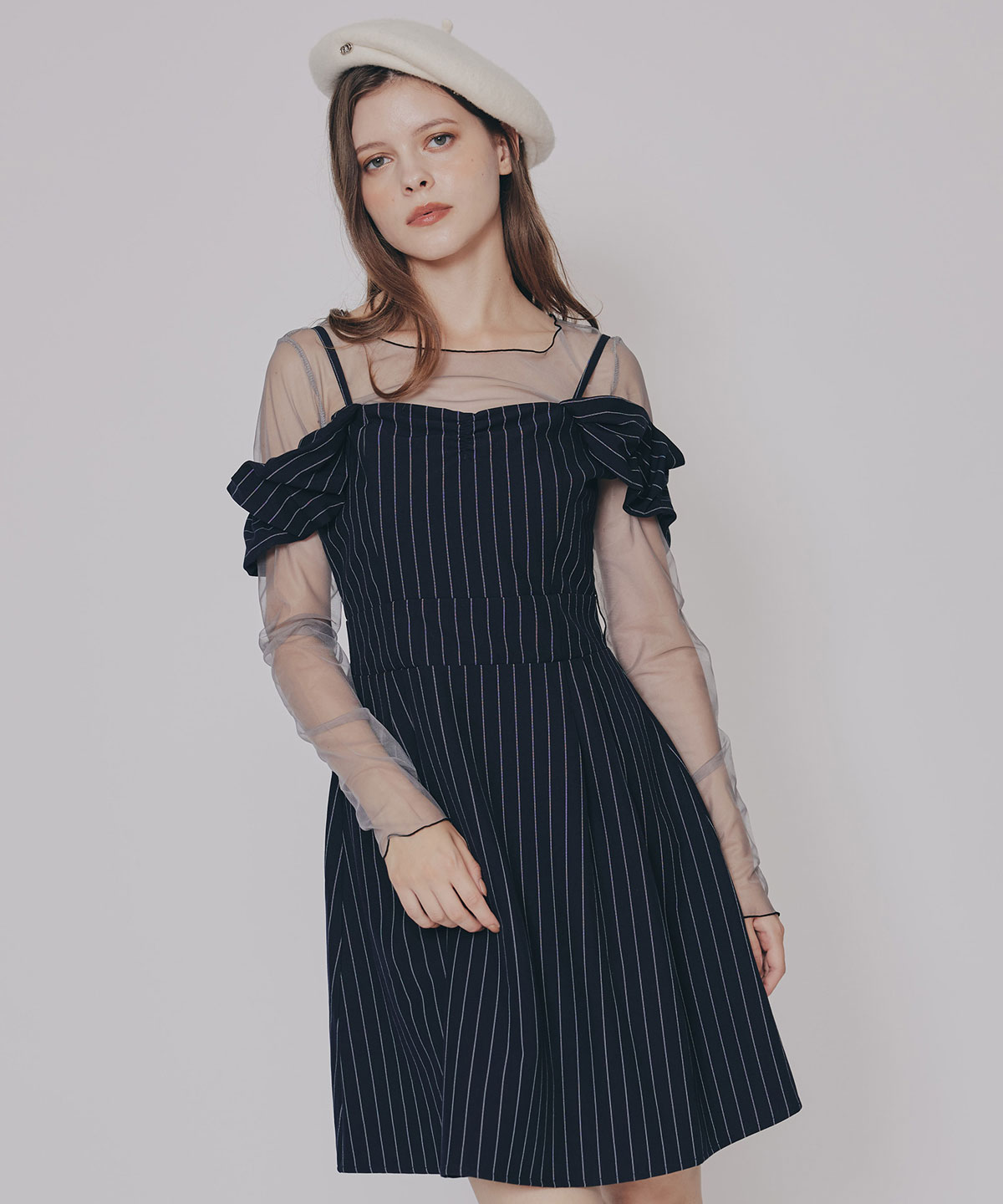 ストライプ2WAYフレアミニワンピース