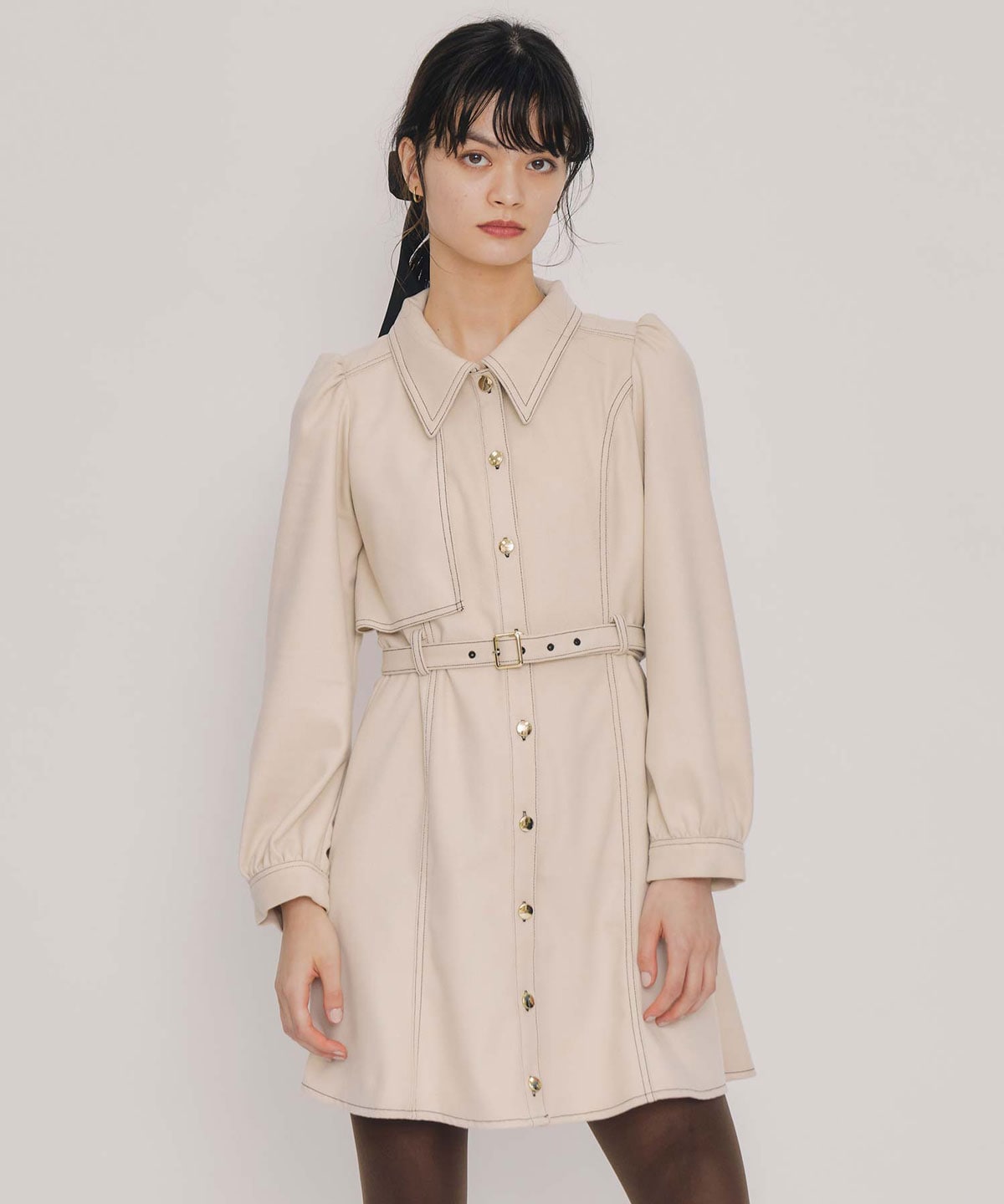 バイカラーステッチラインミニワンピース